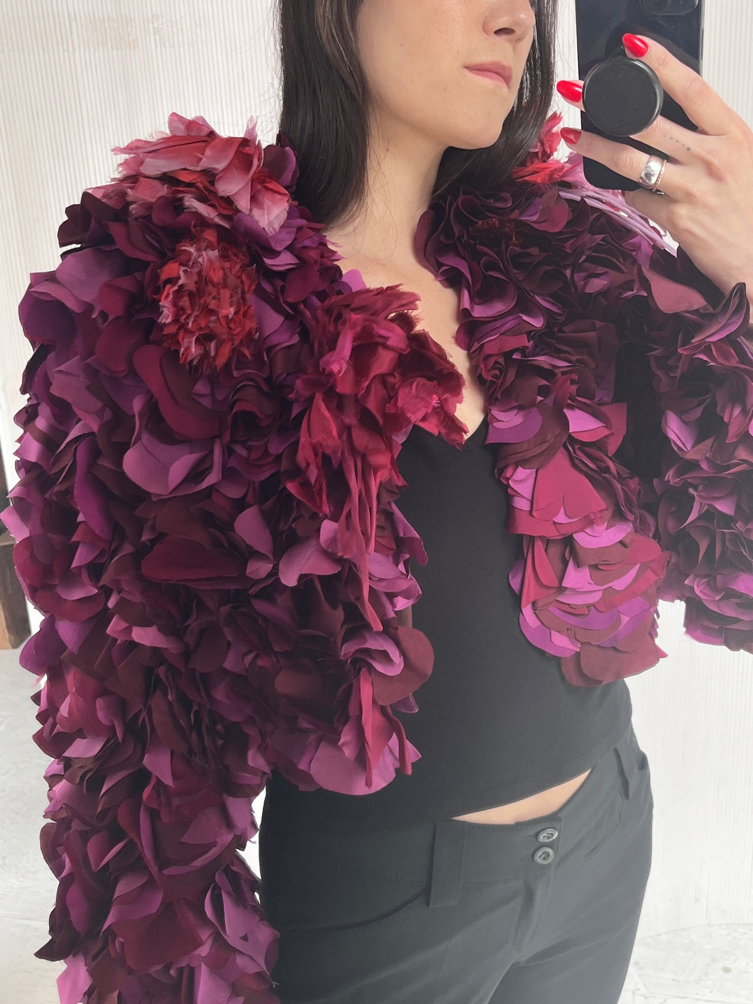 Chloe purple petal shrug