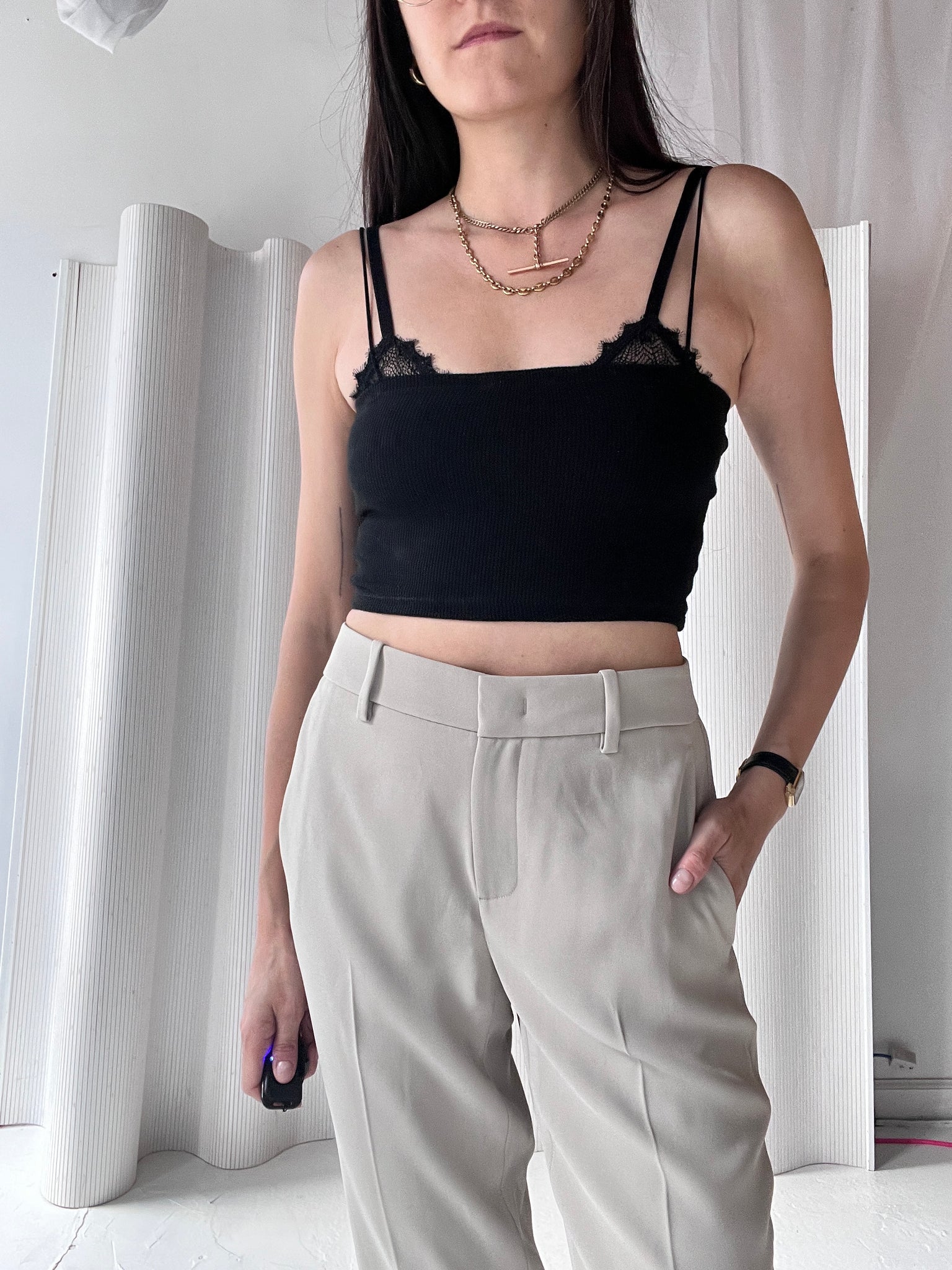 khaki cropped suit pant