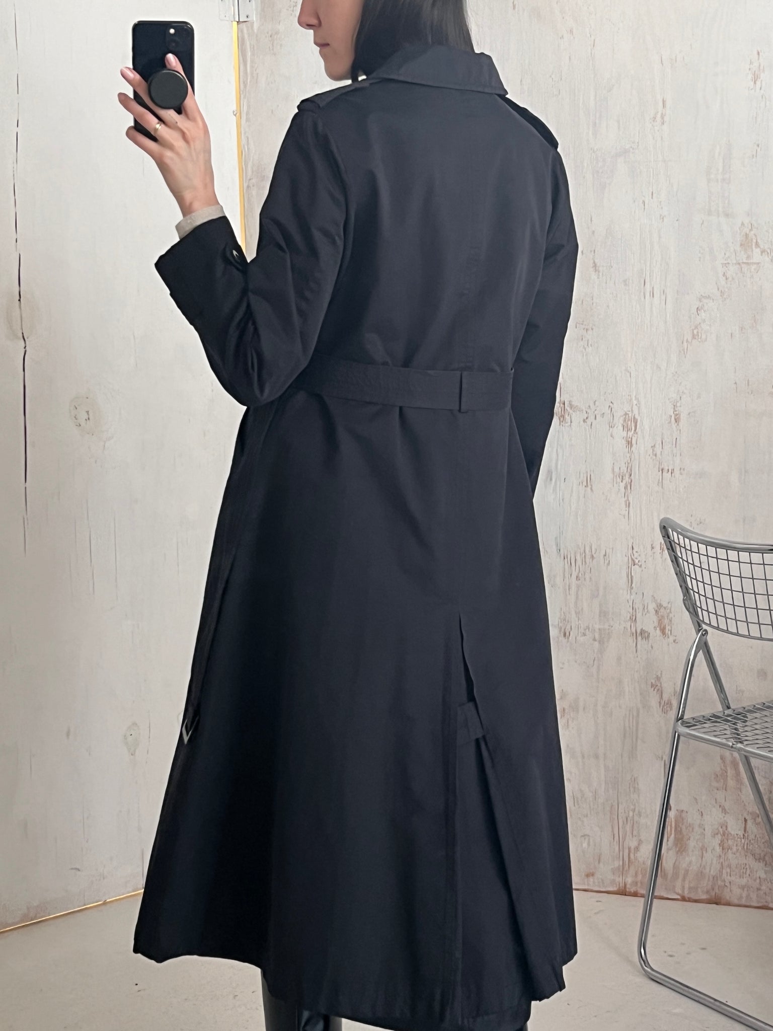 90s DKNY Matte Black Trench Coat Dress