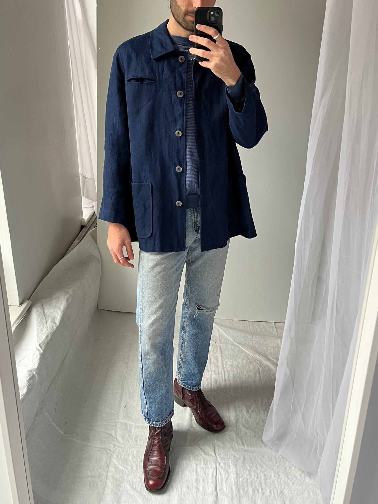 Navy linen chore jacket