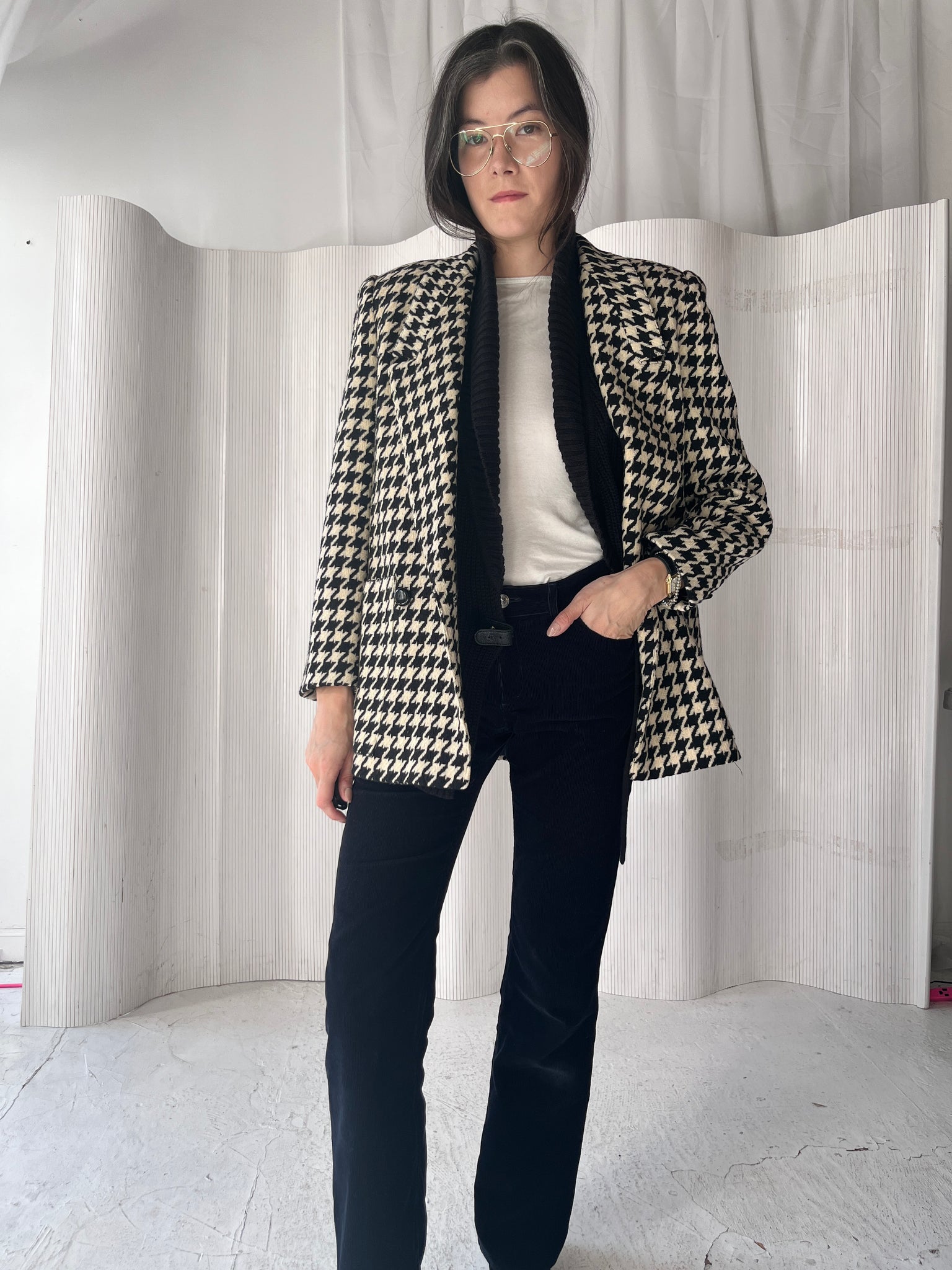 Vintage Wool Houndstooth Blazer