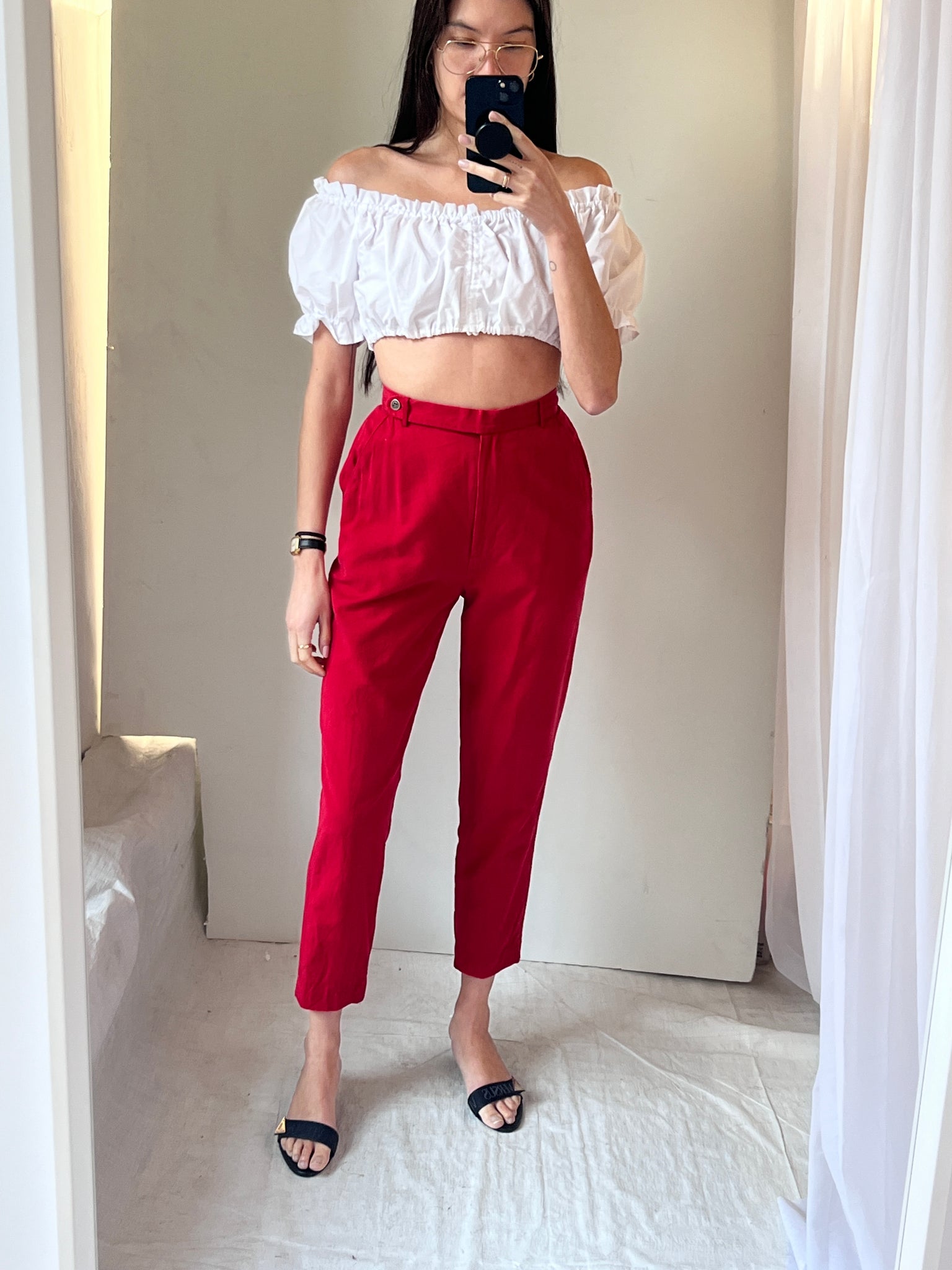 Tracy Reiss for Magaschoni Red Silk/Cotton Trousers