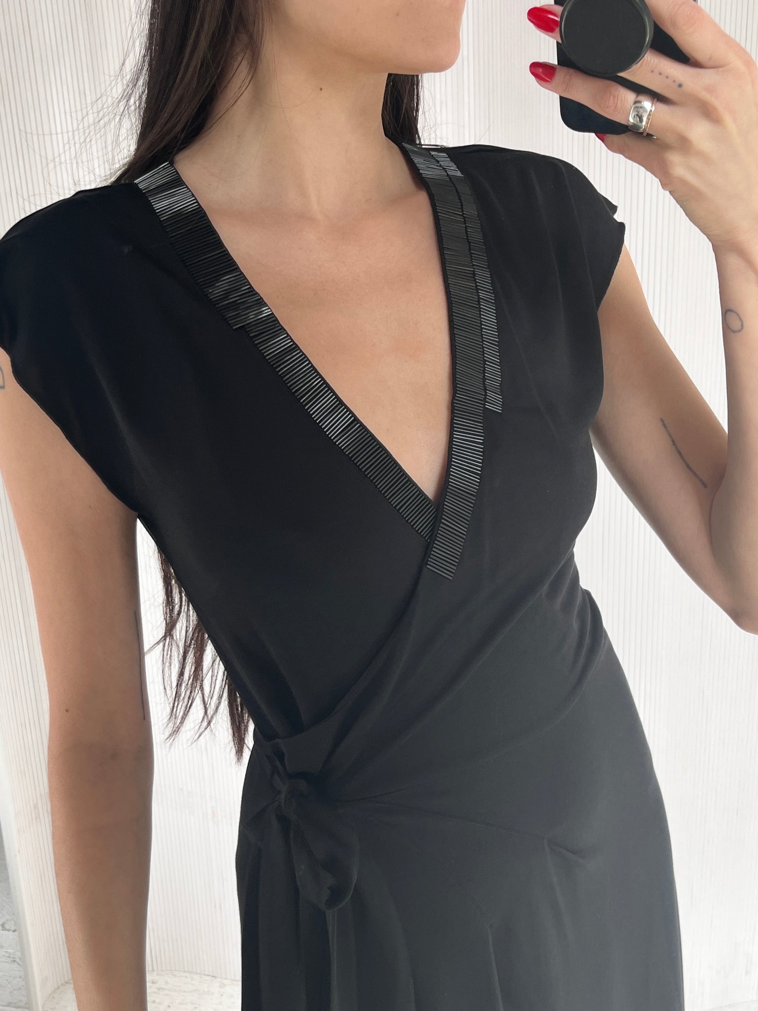 Giorgio Armani black jersey dress with beading