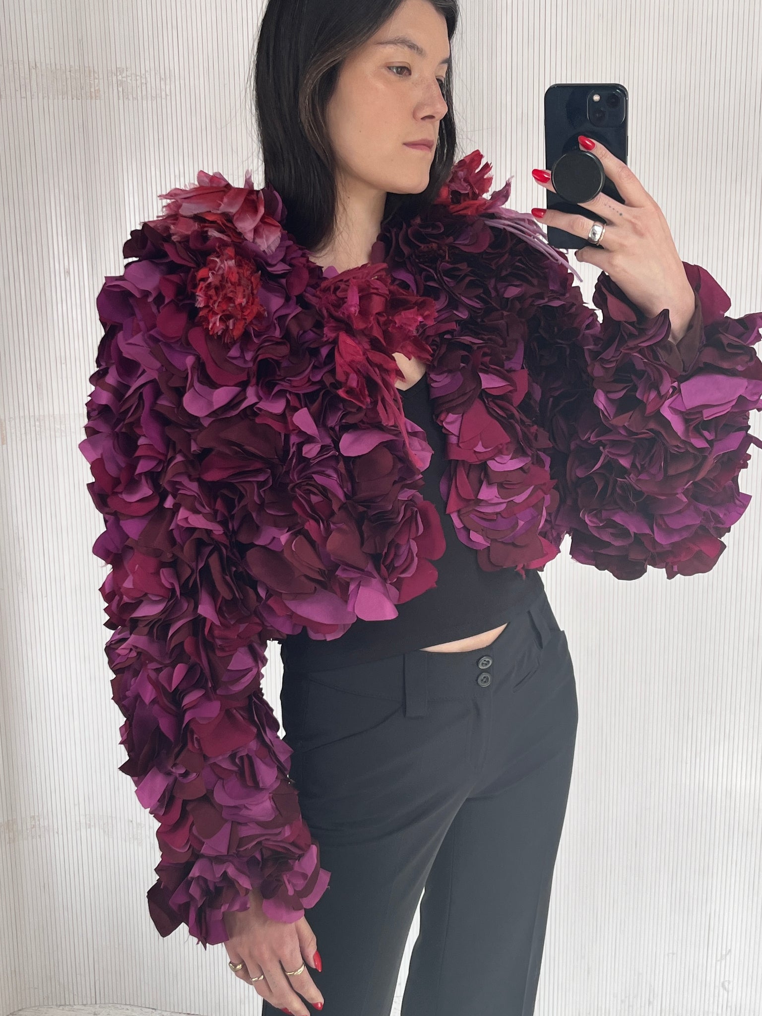 Chloe purple petal shrug