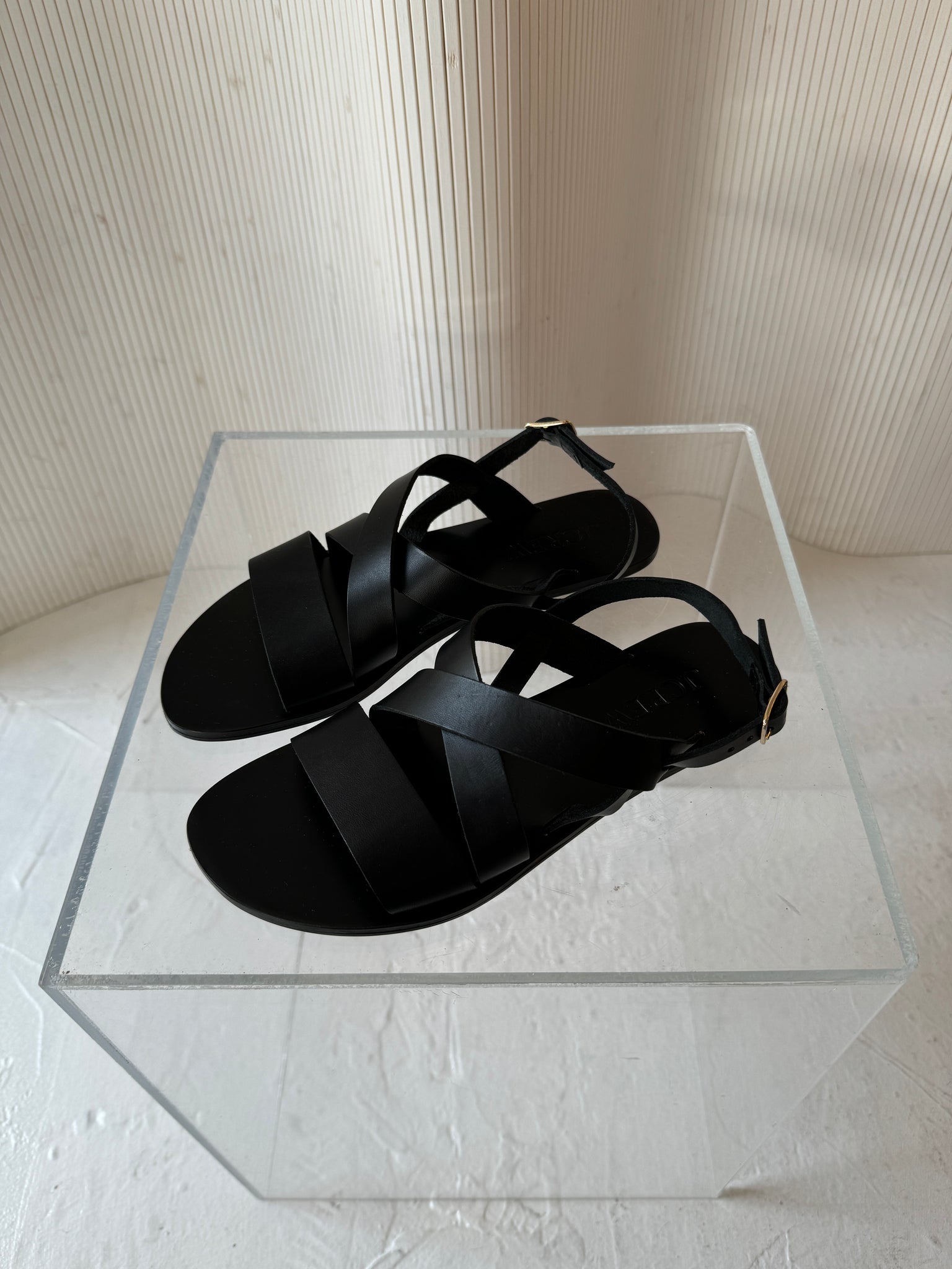 Black leather flat sandal