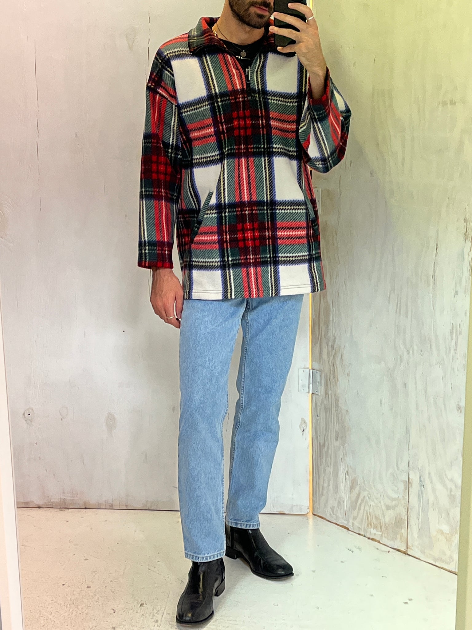 Vintage plaid quarter-zip fleece