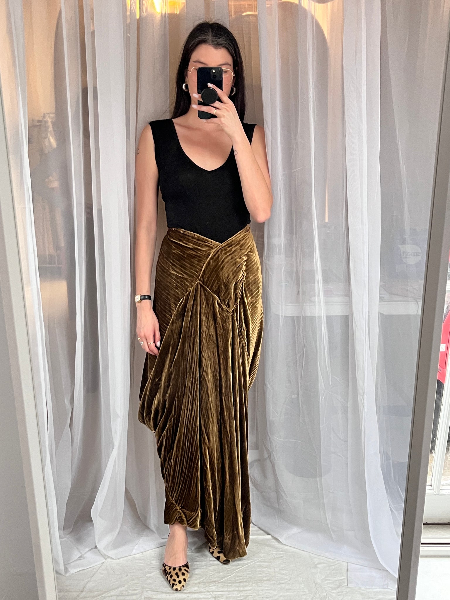 Handmade sculptural crushed velvet maxi skirt