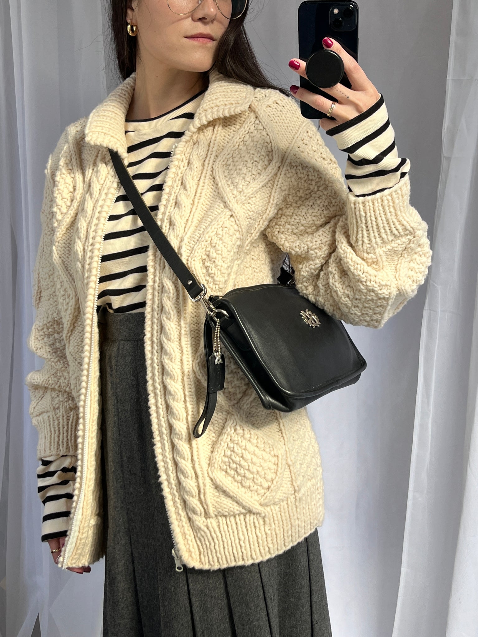 Vintage hand knit cable knit zip-up jacket