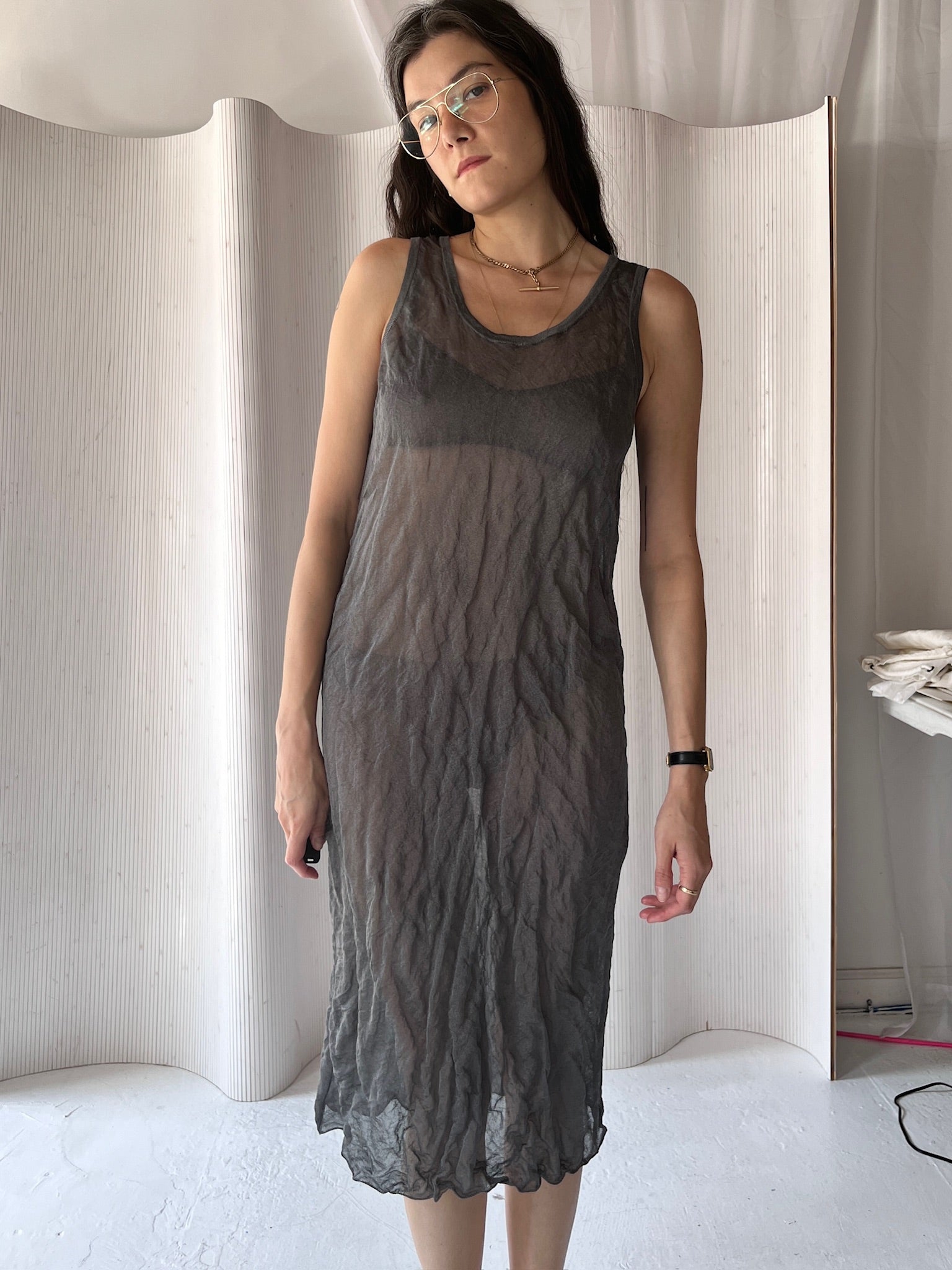 Filippa K gray sheer tank dress