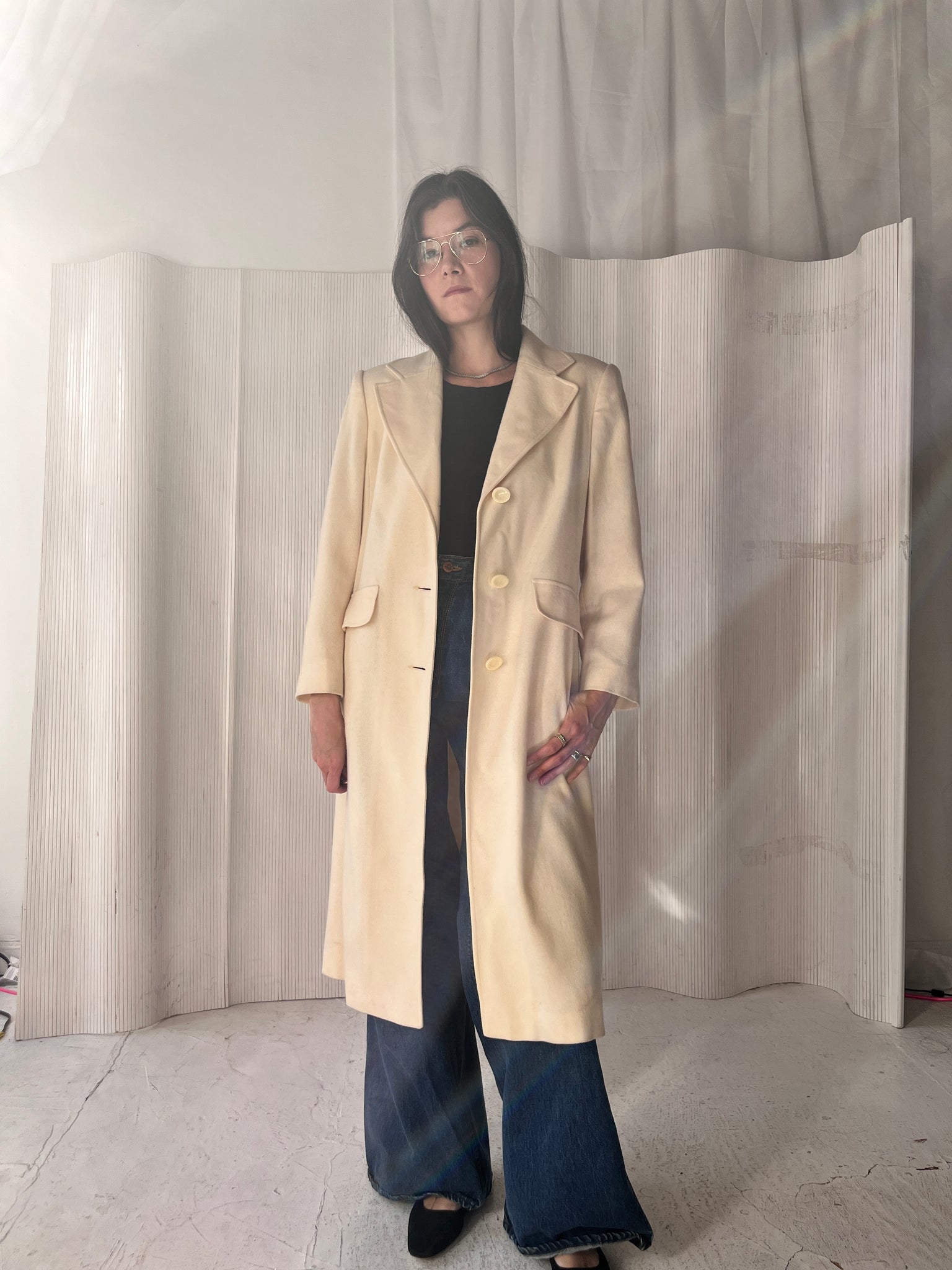 Cream wool long coat