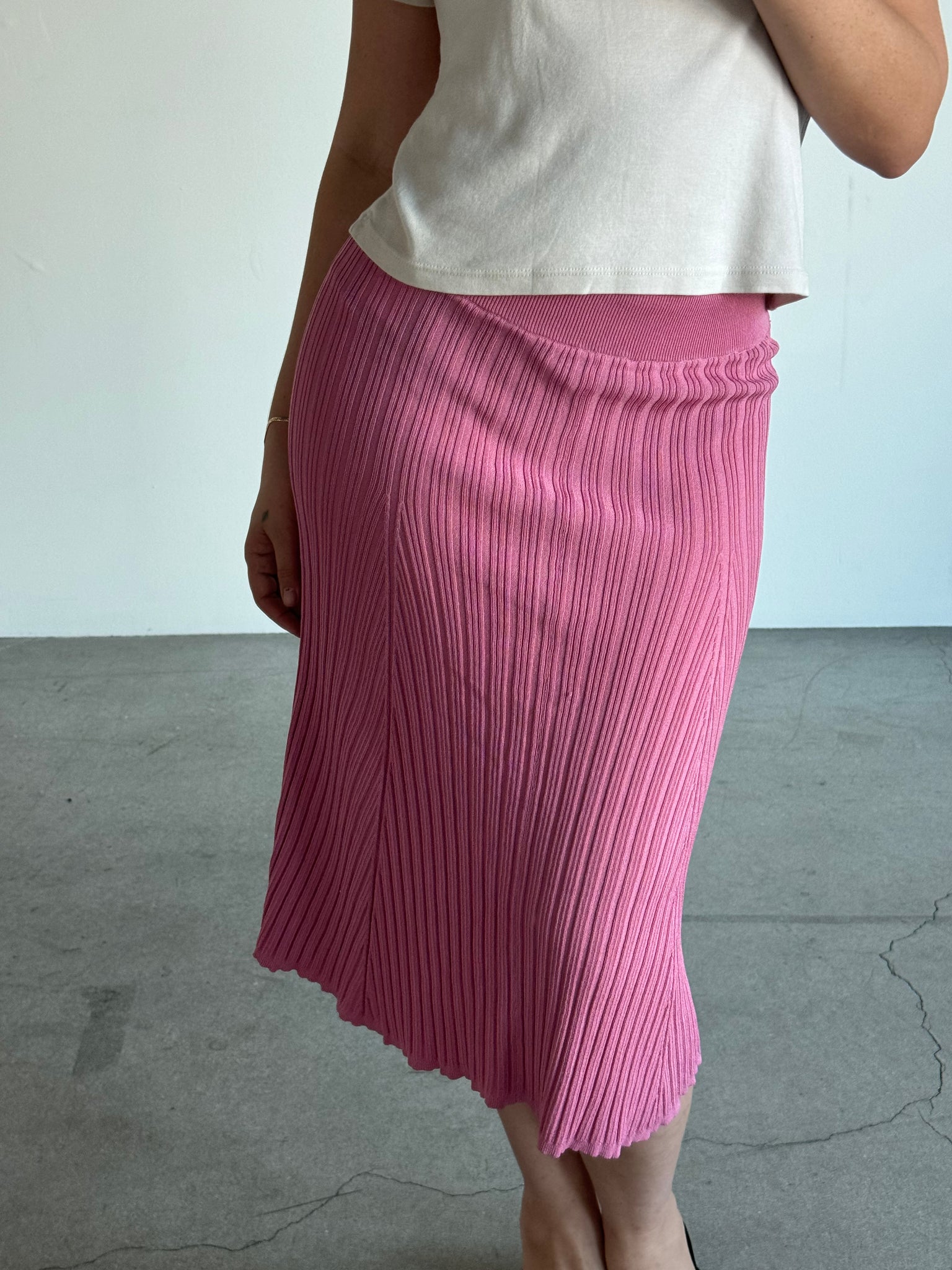 Pink Pleated Knit Skirt