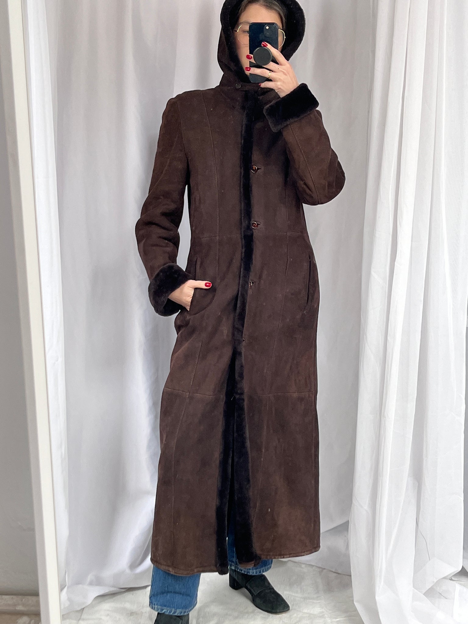 Chocolate Lambskin Maxi Coat