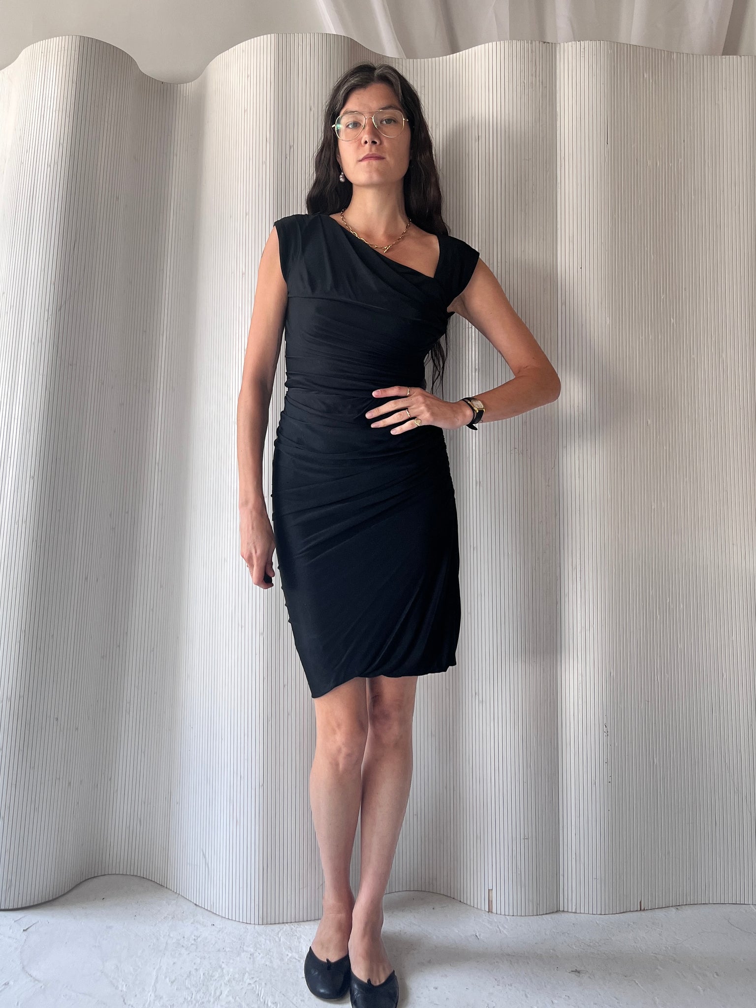 Doo-Ri black drape midi dress