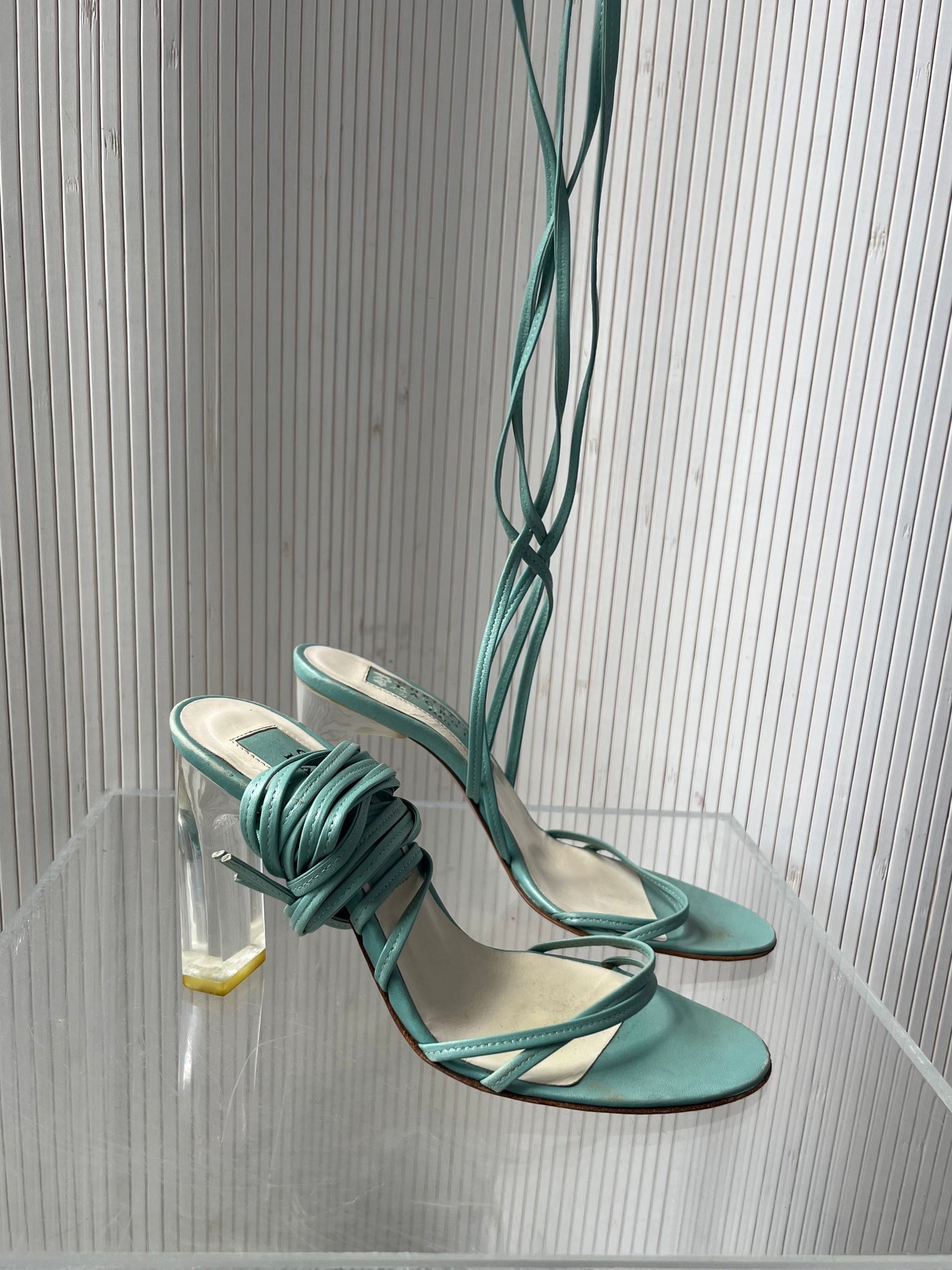 90s Christian Lacroix Acrylic Wrap Heels