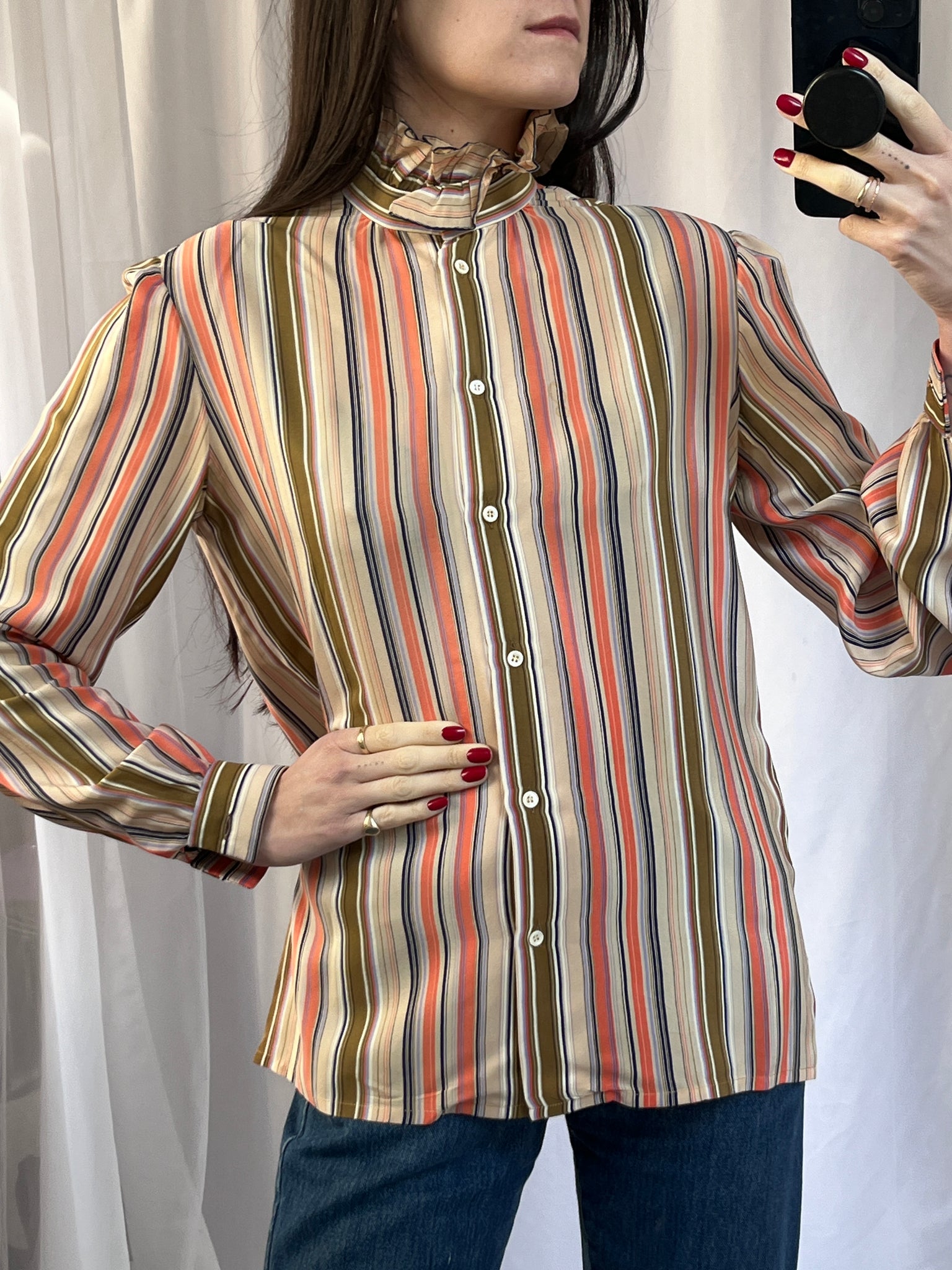 Gucci Silk Striped Ruffle Collar Blouse