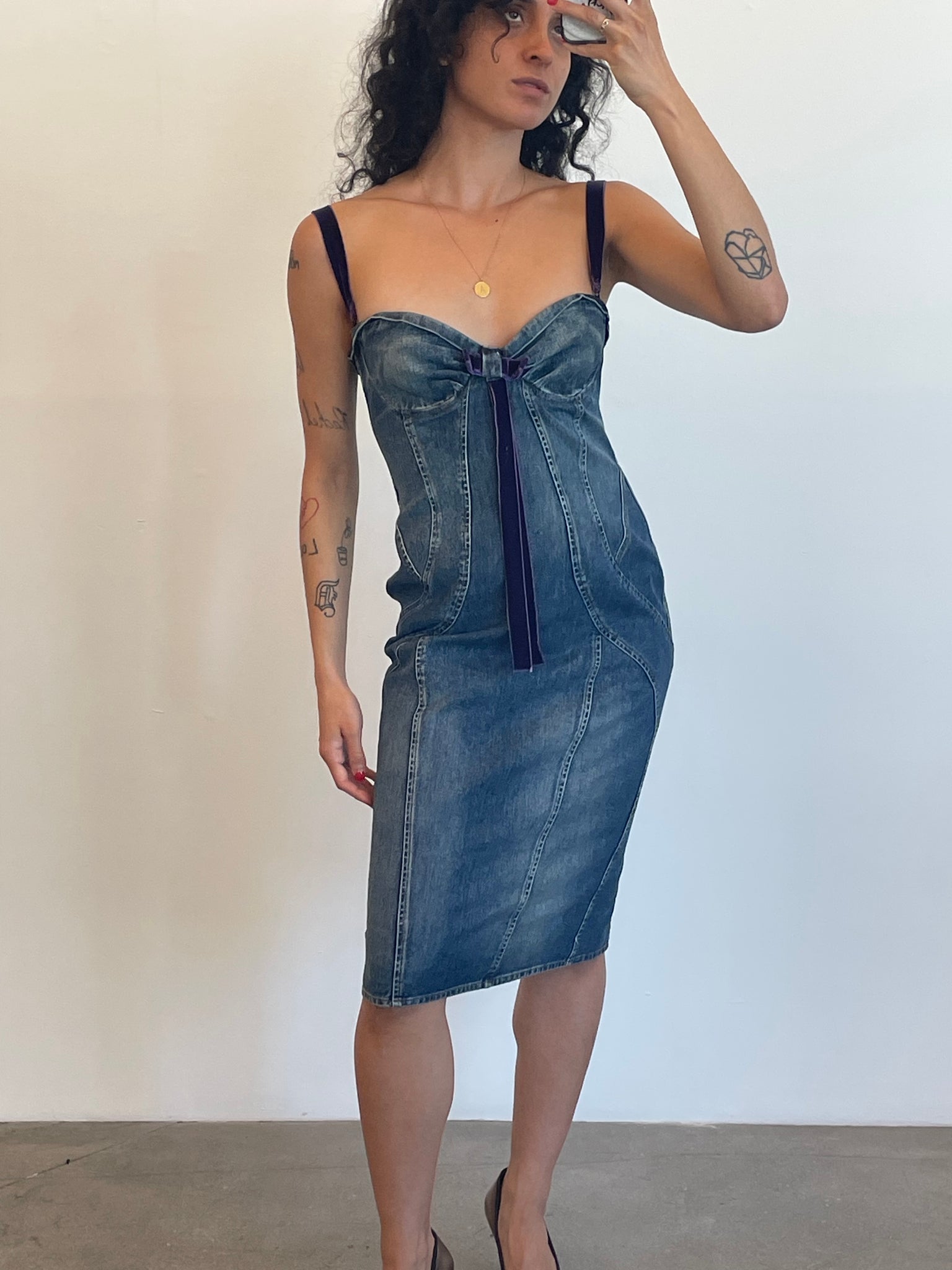 D&G purple velvet denim dress