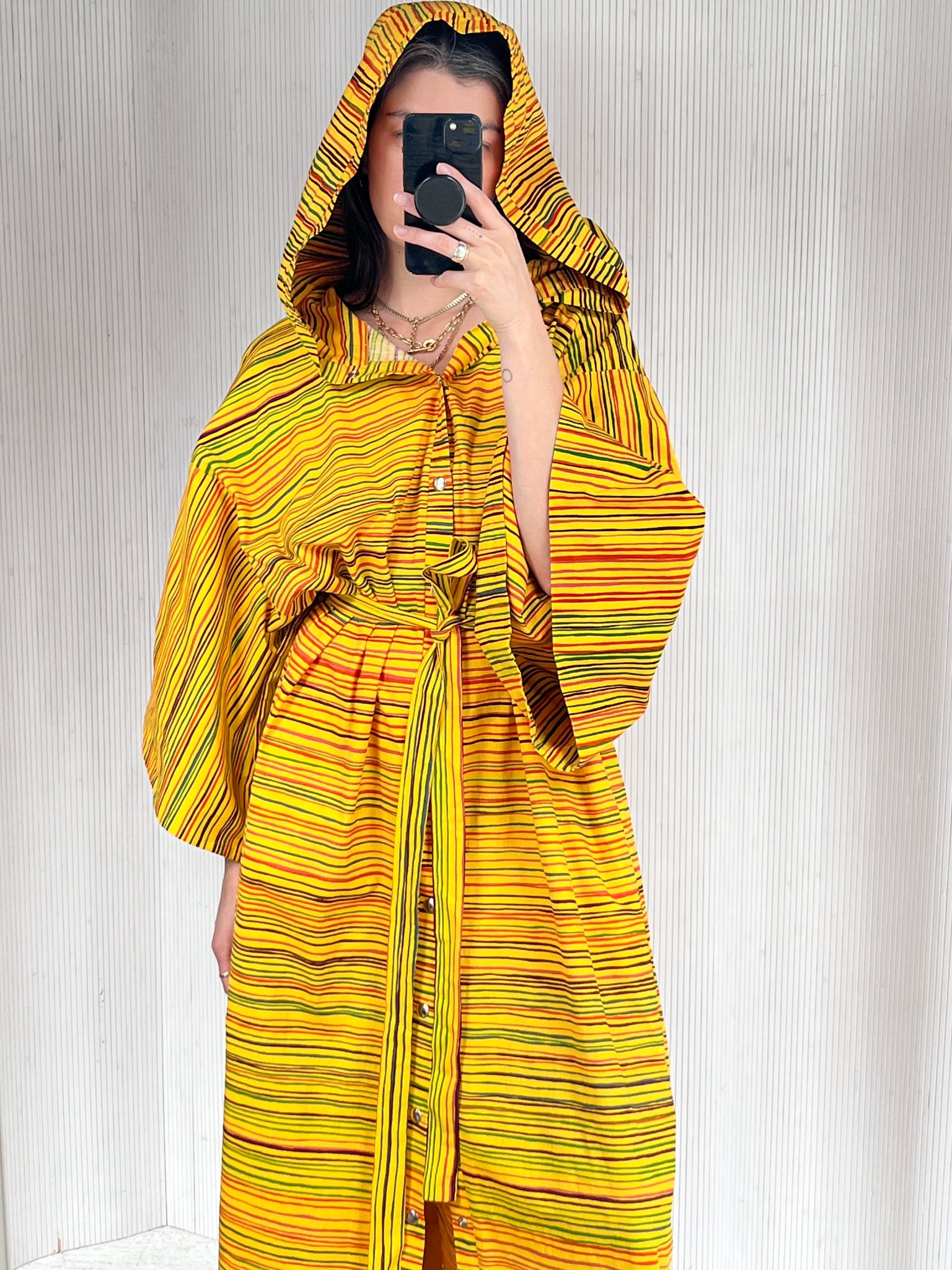 Yellow Hooded Marimekko Robe