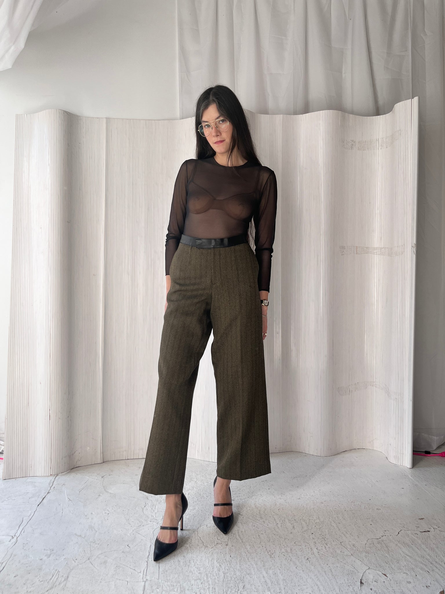 Gucci leather-trim tweed pants