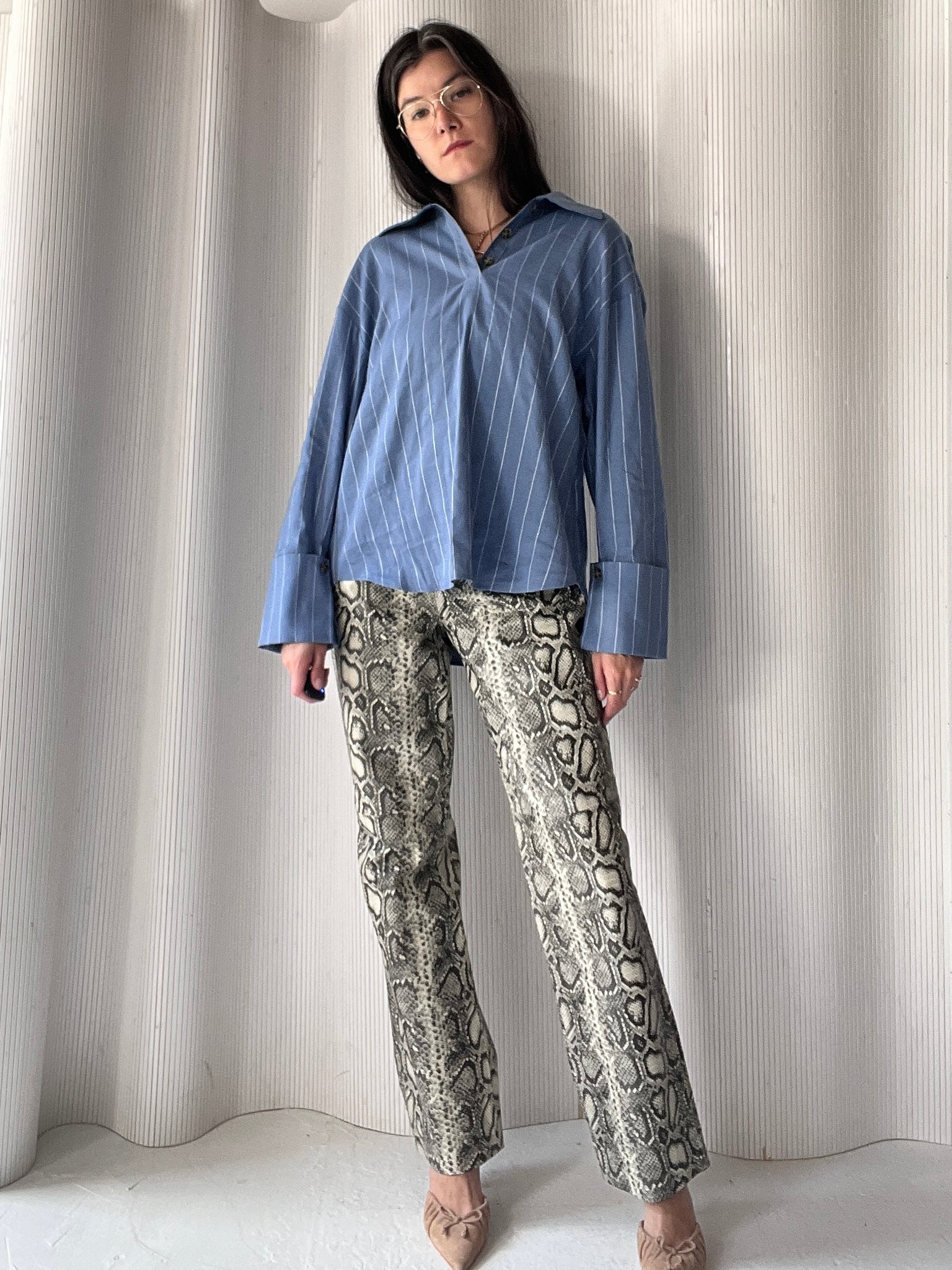 snake print leather pant