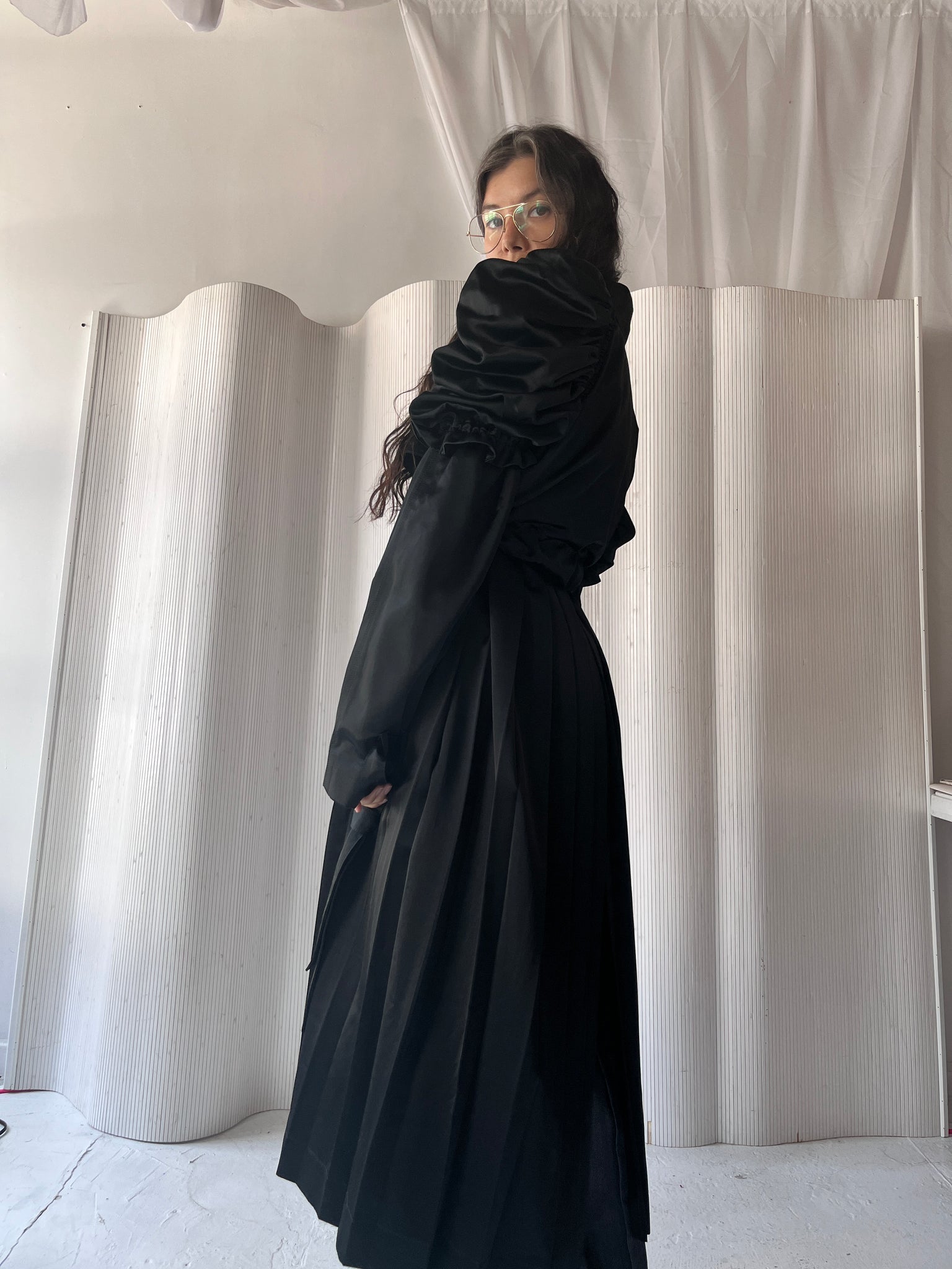 Black satin opera coat