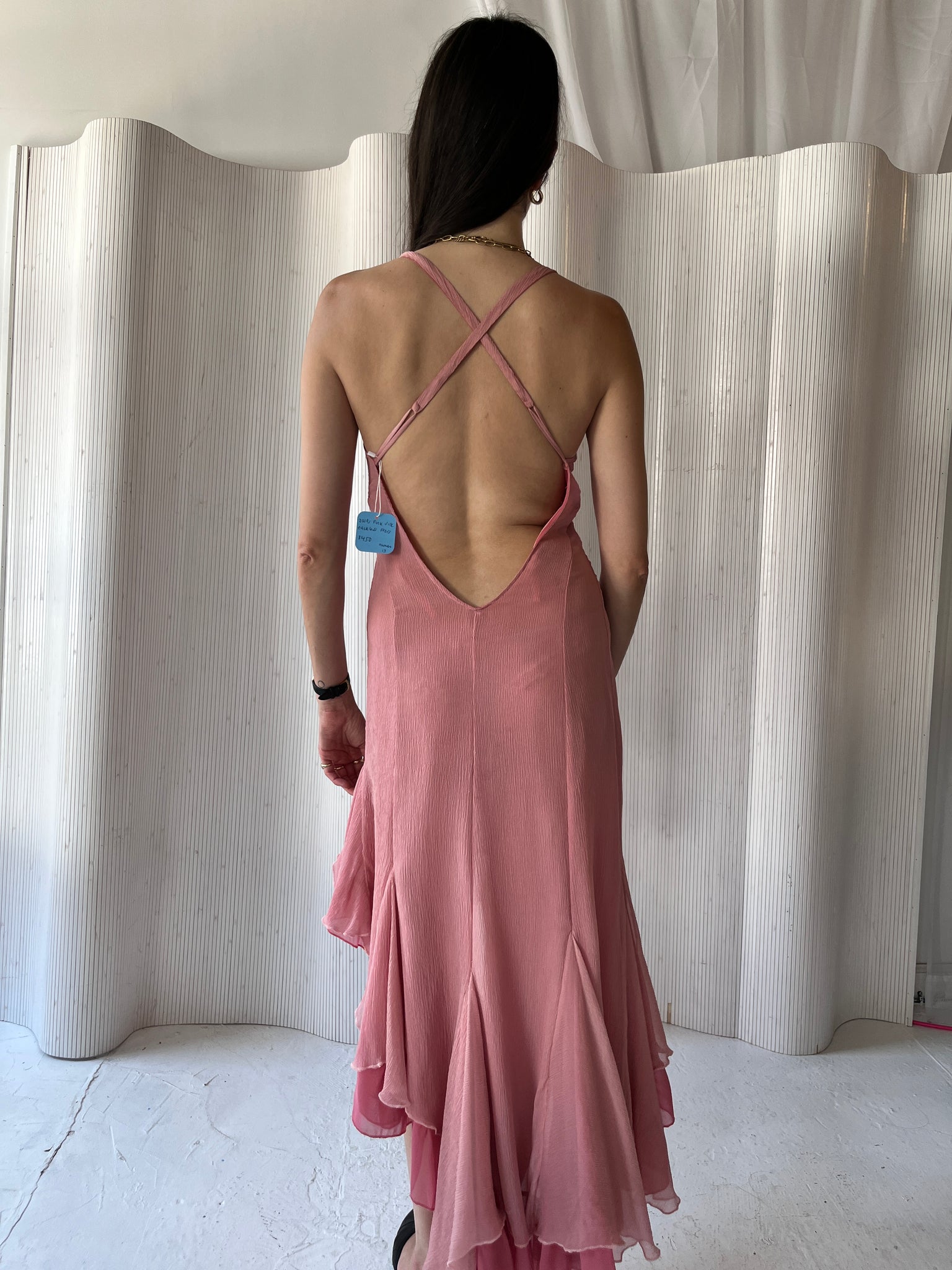 2000s Pink Silk Backless Dress