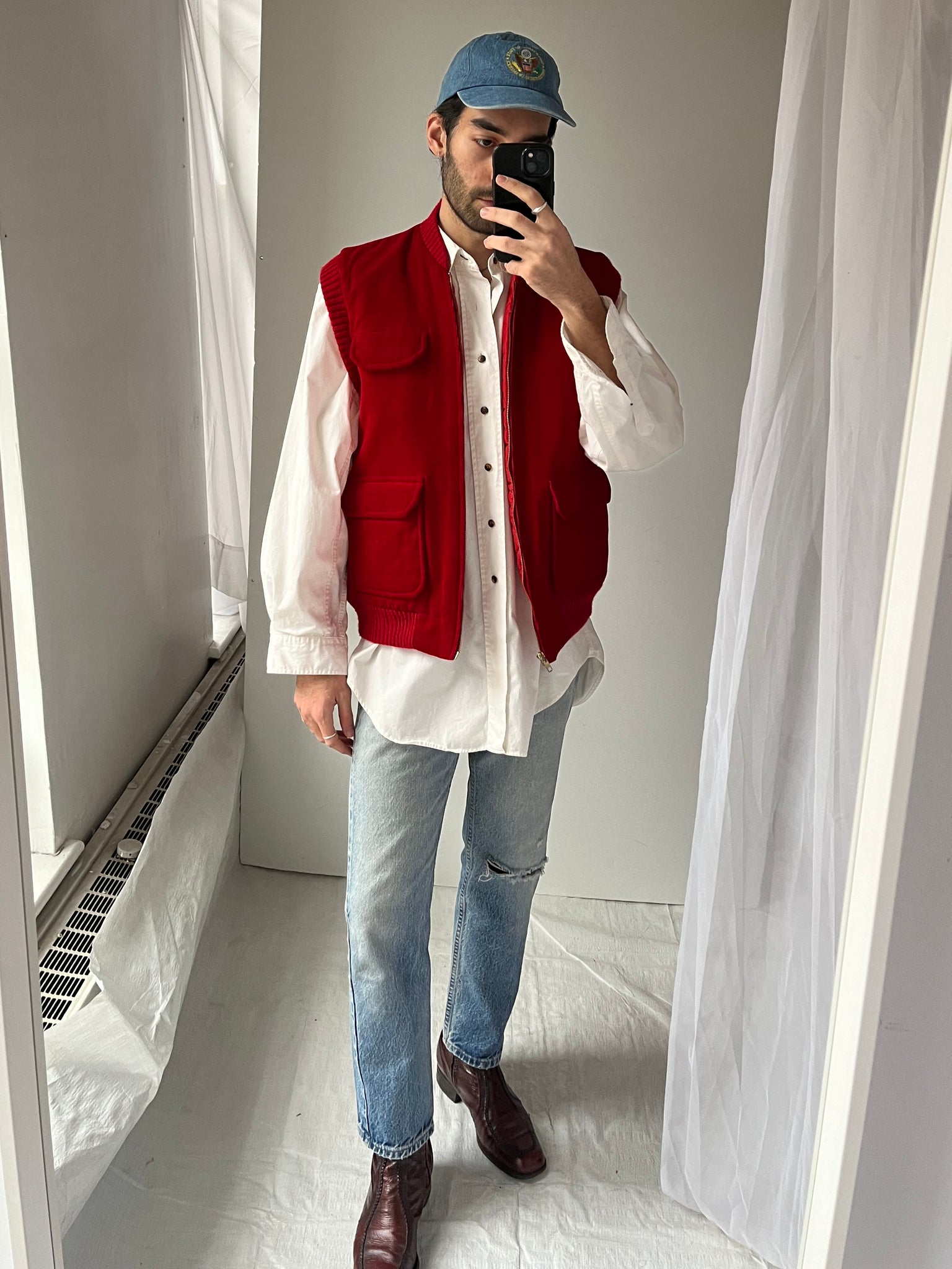 90s Red corduroy winter vest