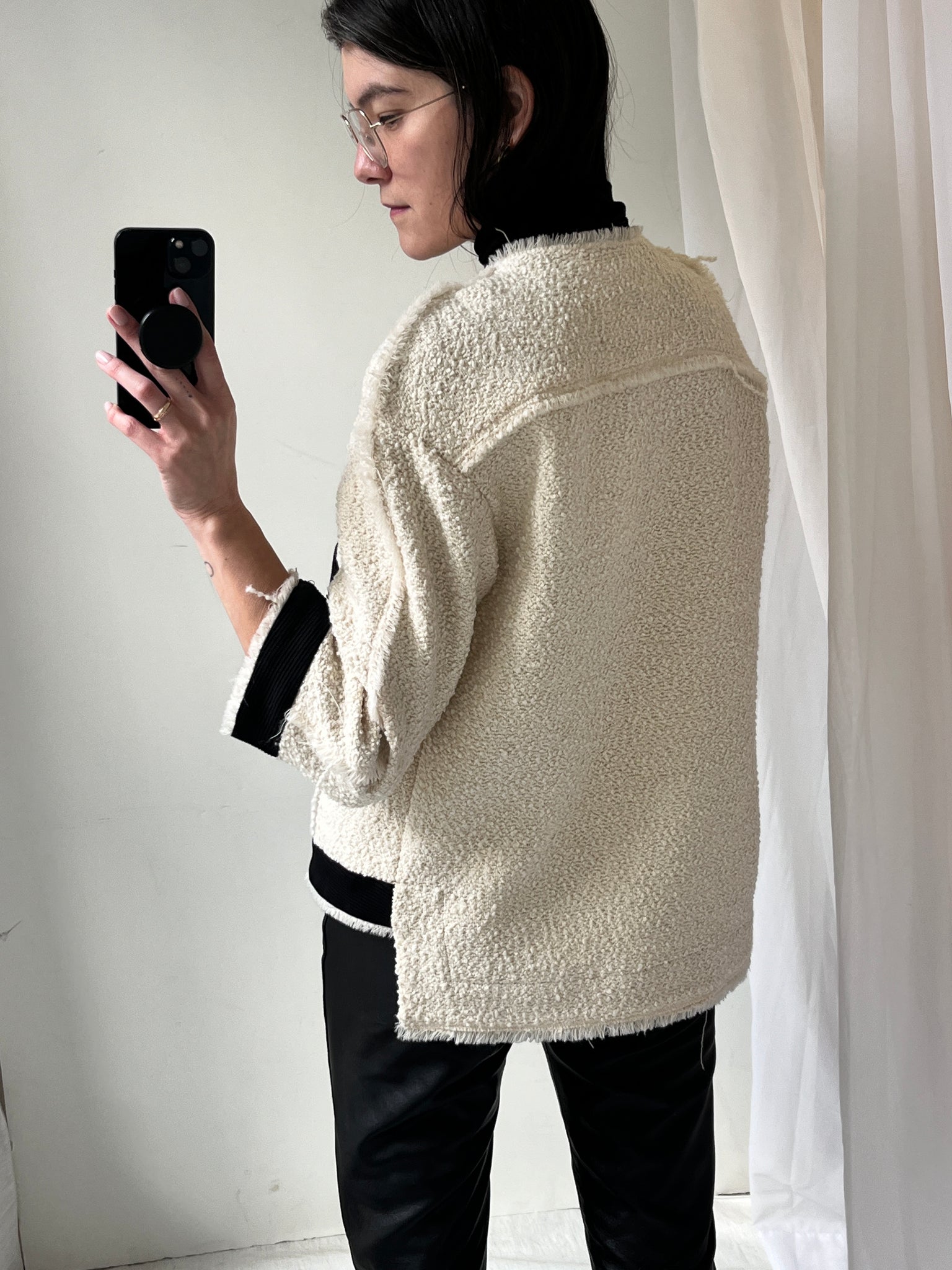 Callas Milano bouclé white w/ black trim jacket