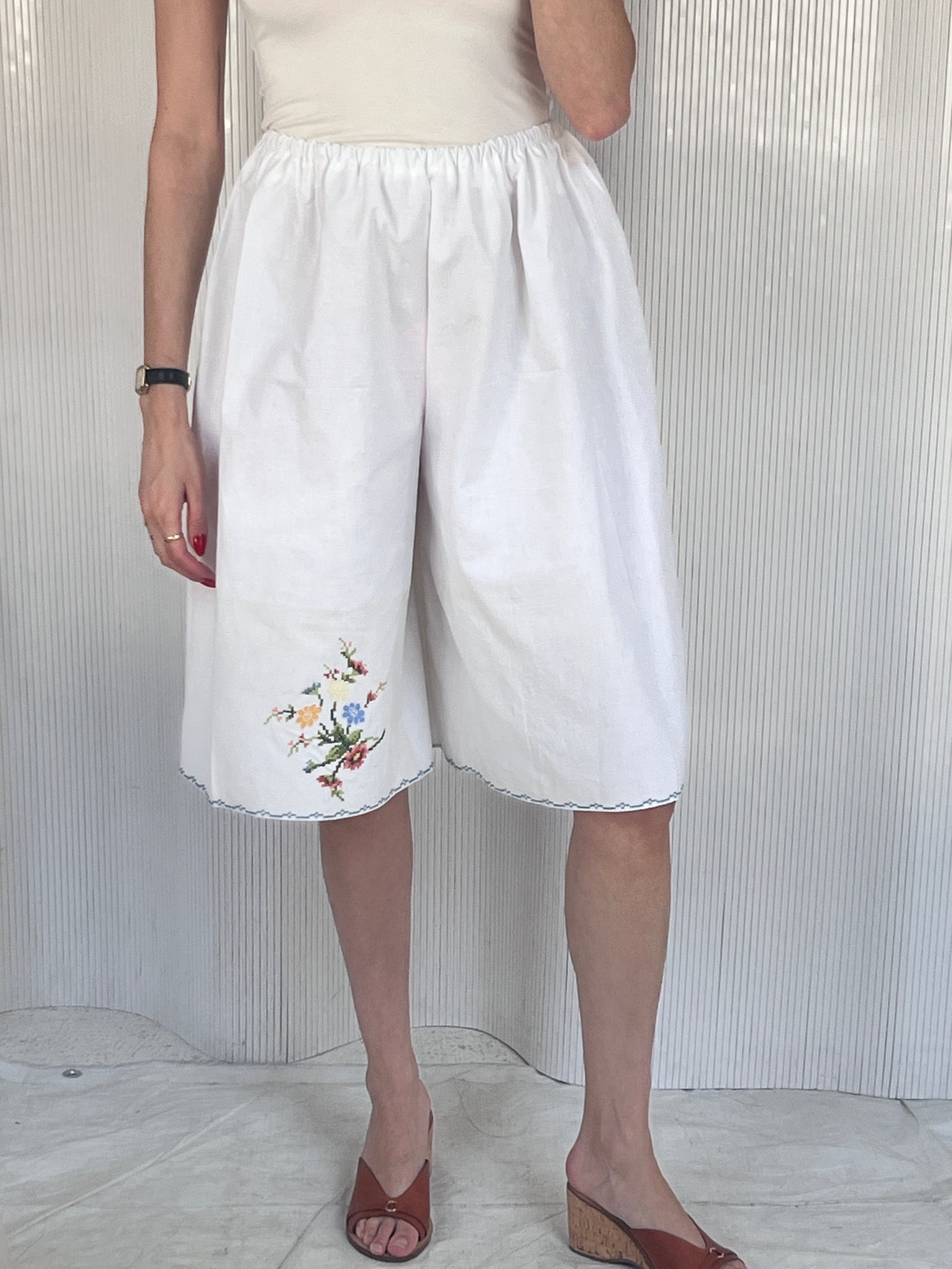 handmade deadstock embroidered pillowcase shorts