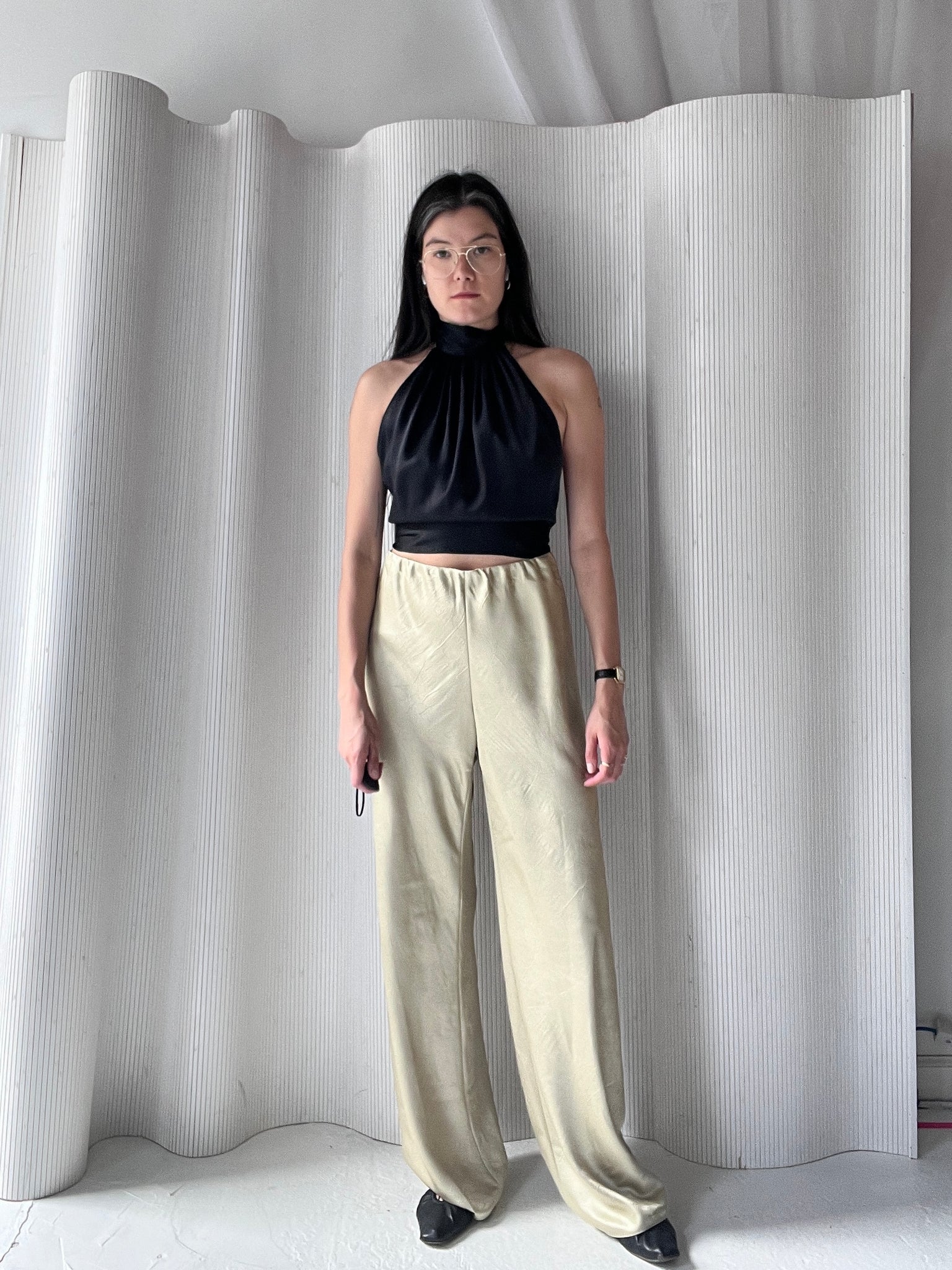 pistachio crinkle silk pant