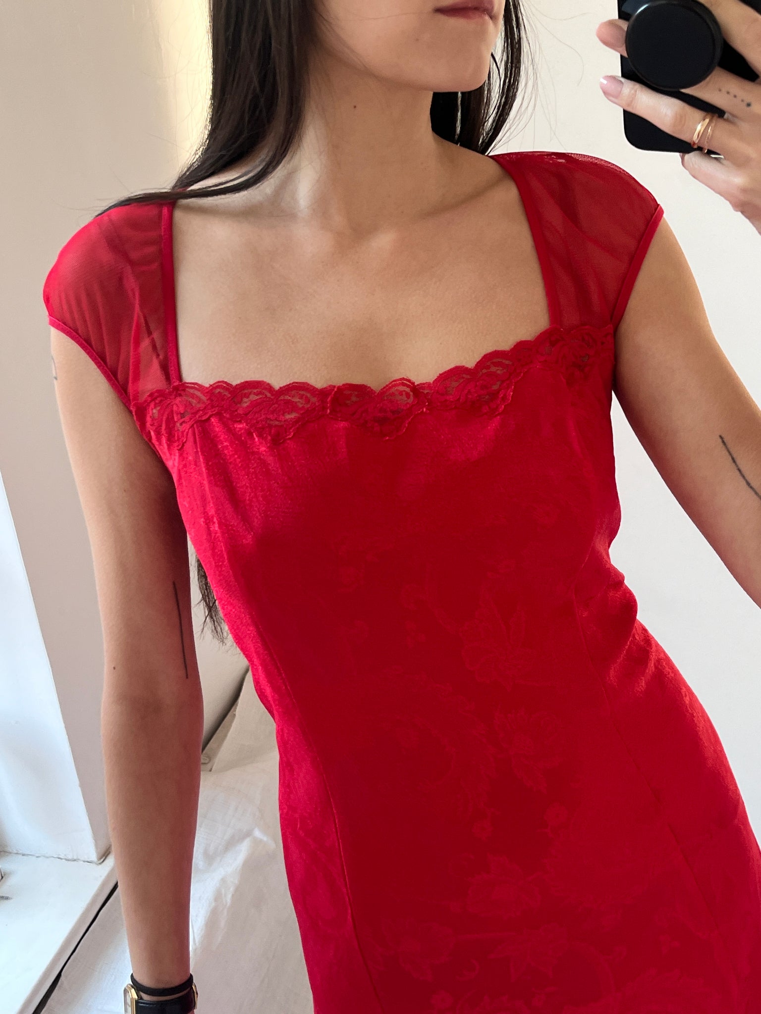 1980s Red Victoria’s Secret Slip Dress with Sheer Back