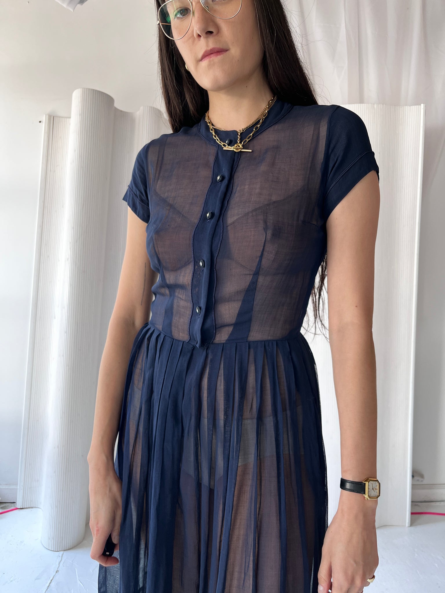 1950s sheer navy dress