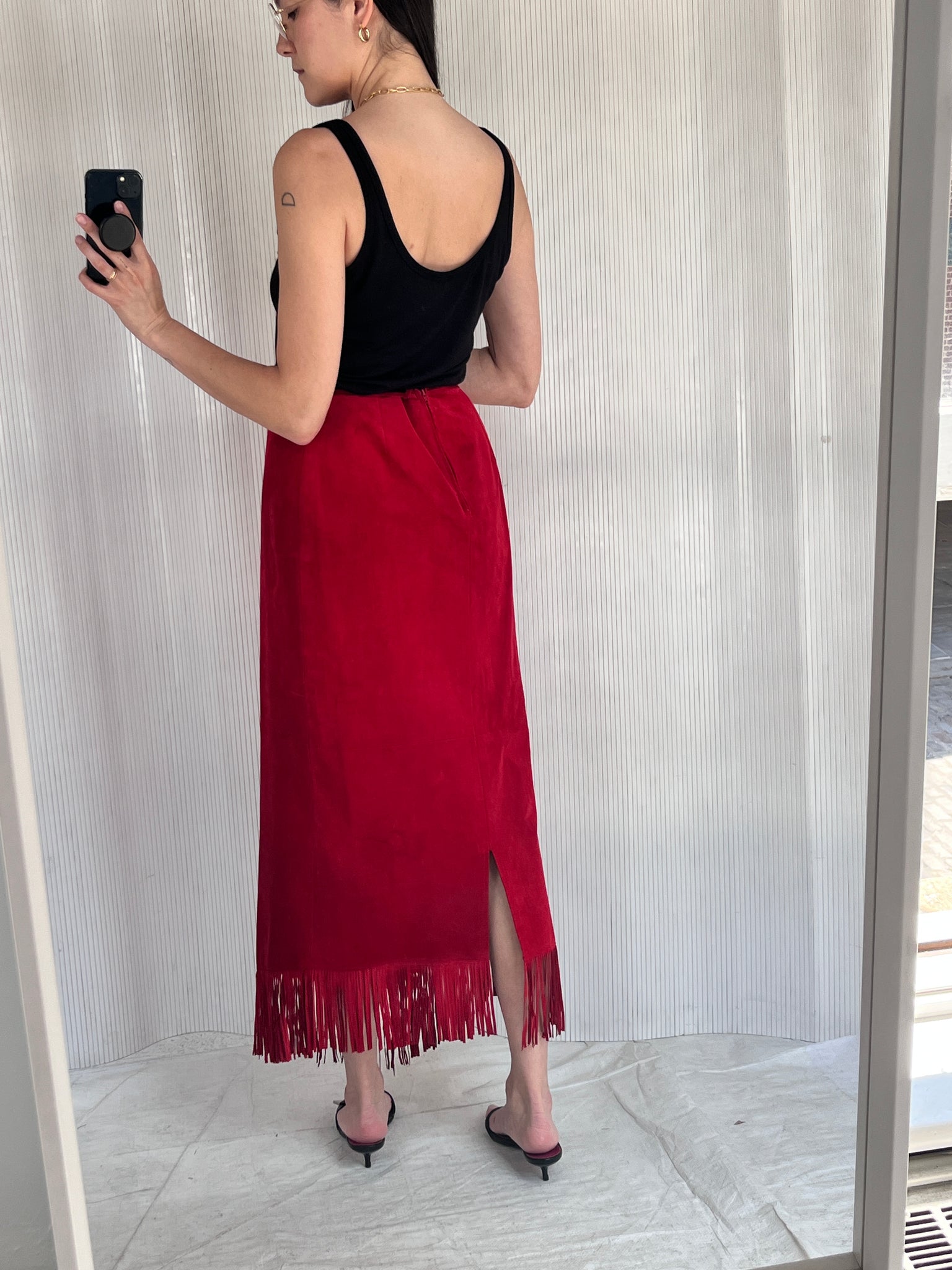 Zebra Leather Red Suede Western Skirt