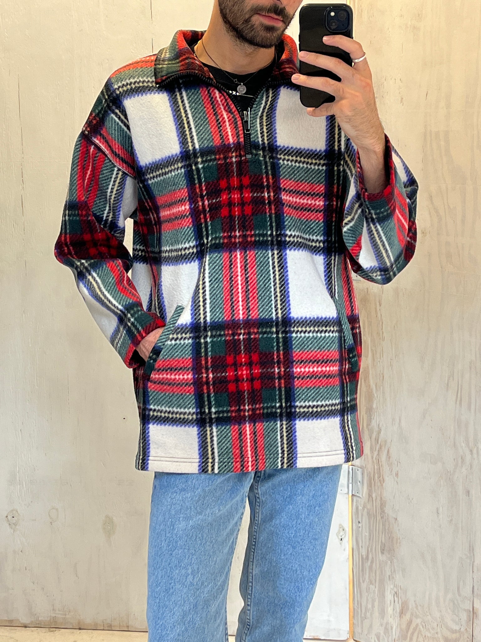 Vintage plaid quarter-zip fleece