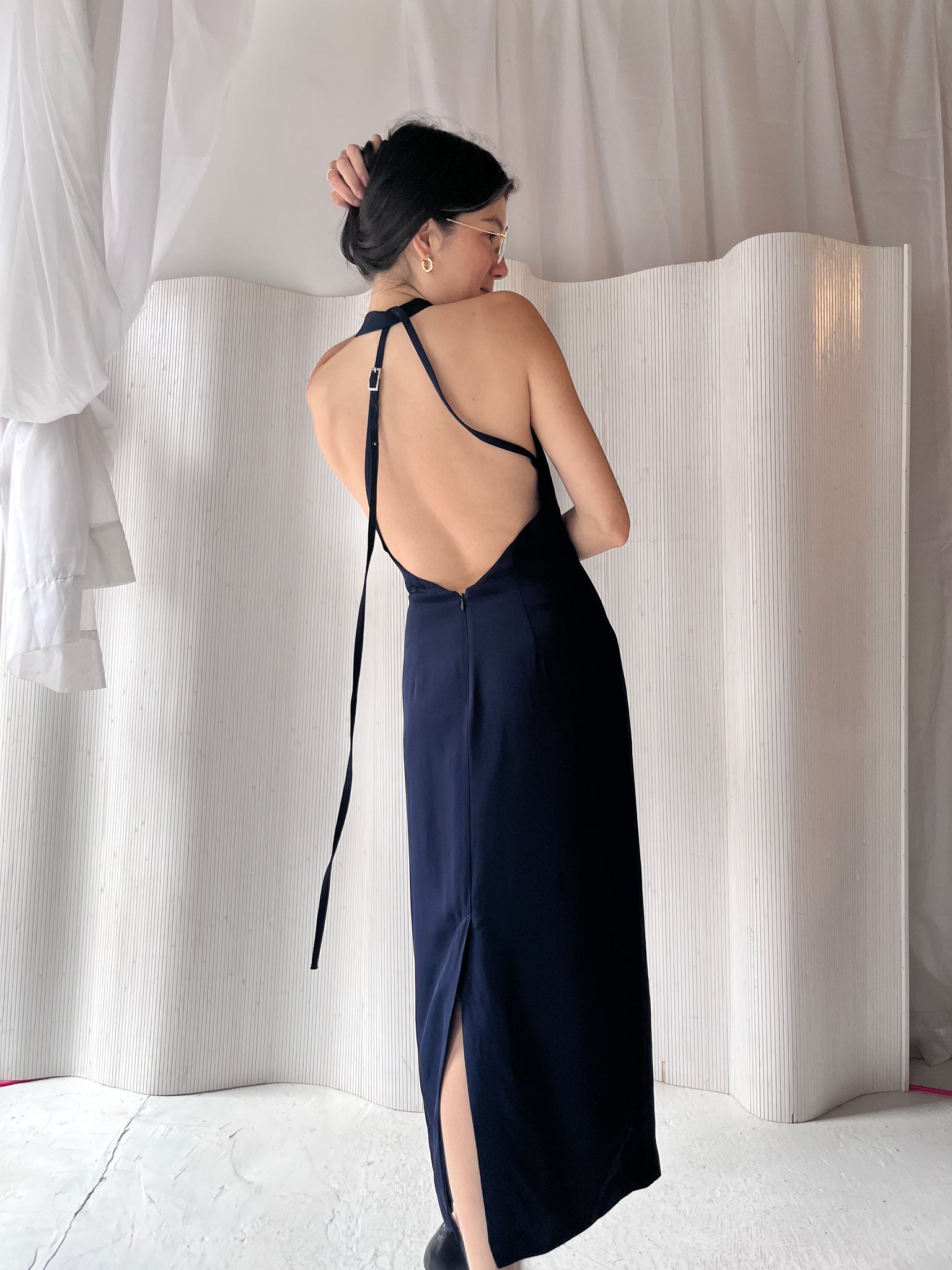 St Agni navy halter maxi dress