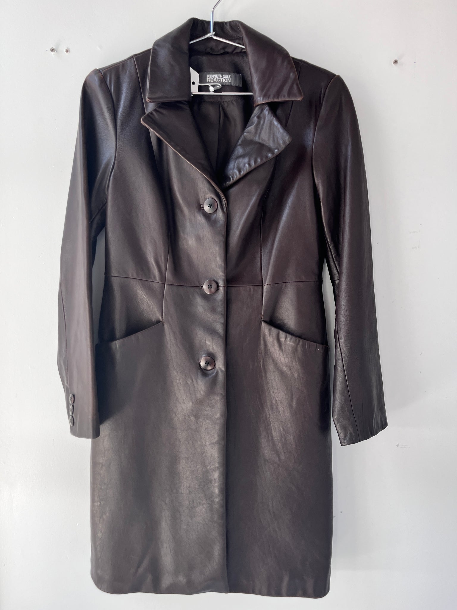 Kenneth Cole Reaction Brown Leather Coat