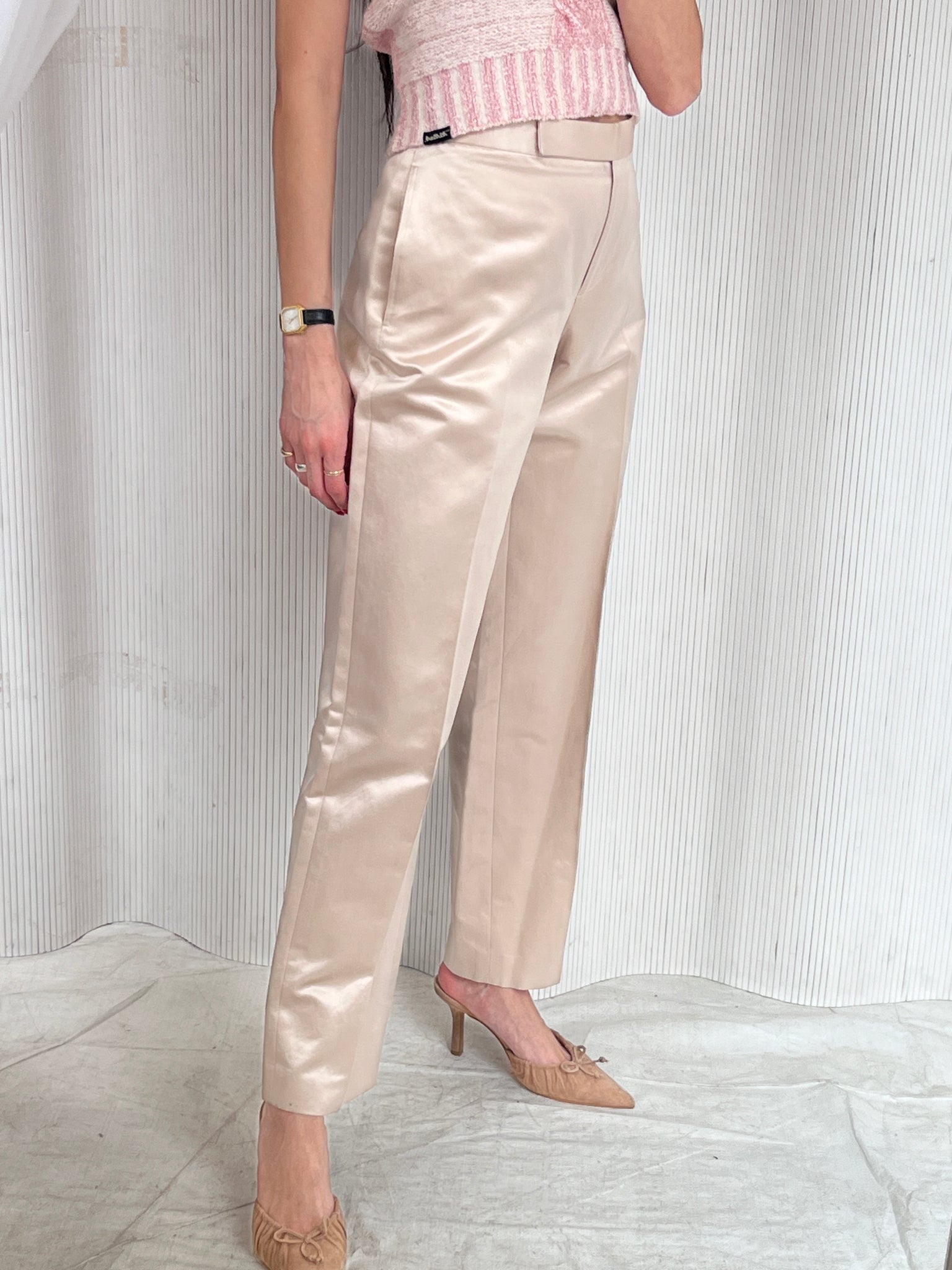 1990s DKNY Silk Champagne Cropped Pants