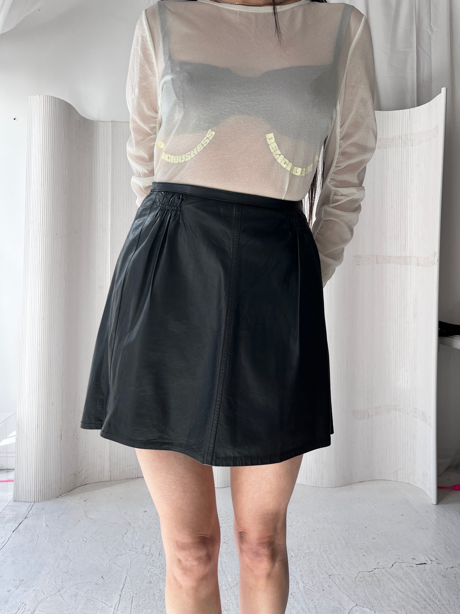 Burberry Leather Gabardine Skirt