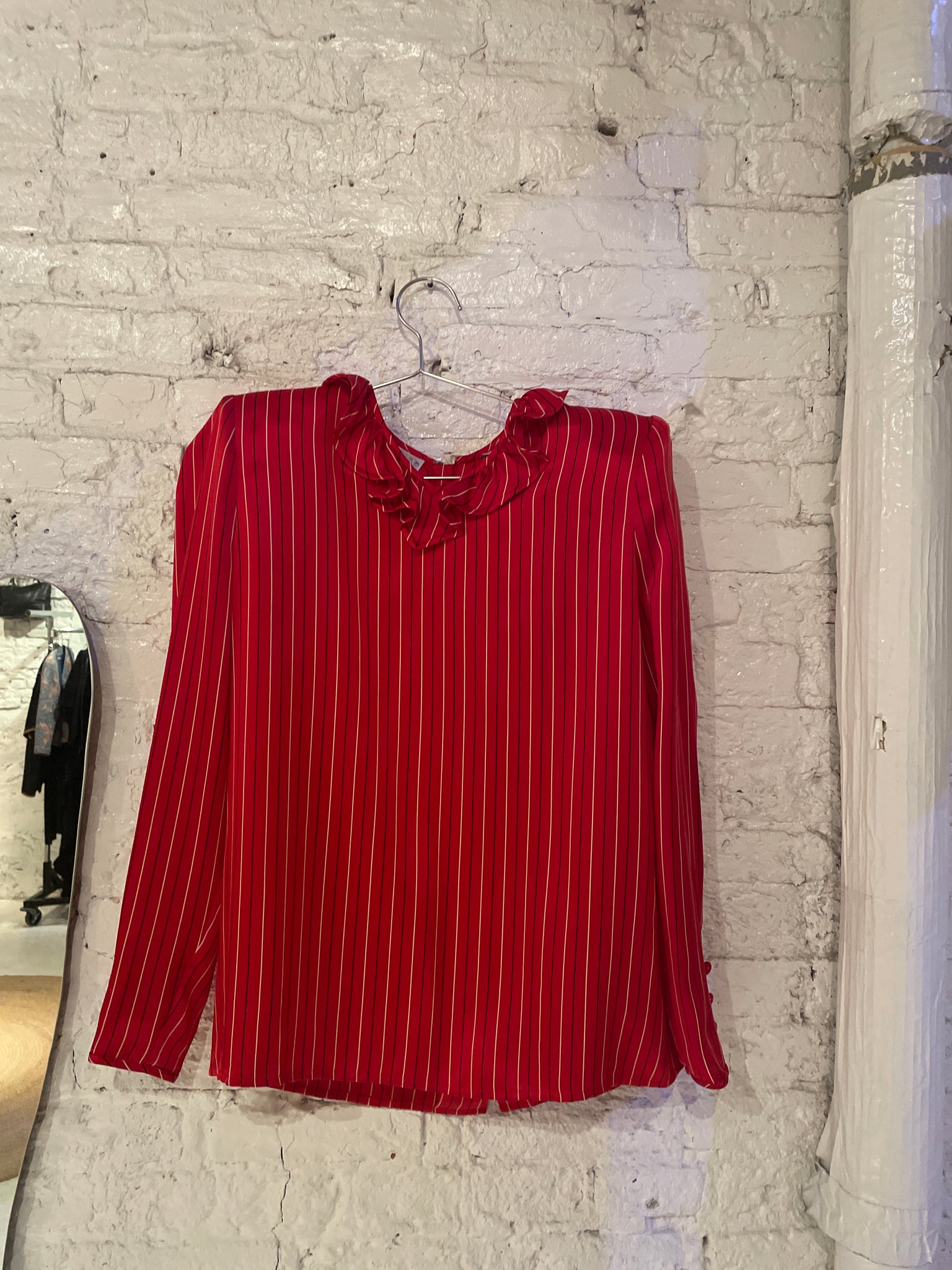 Valentino Red Silk Stripe Blouse