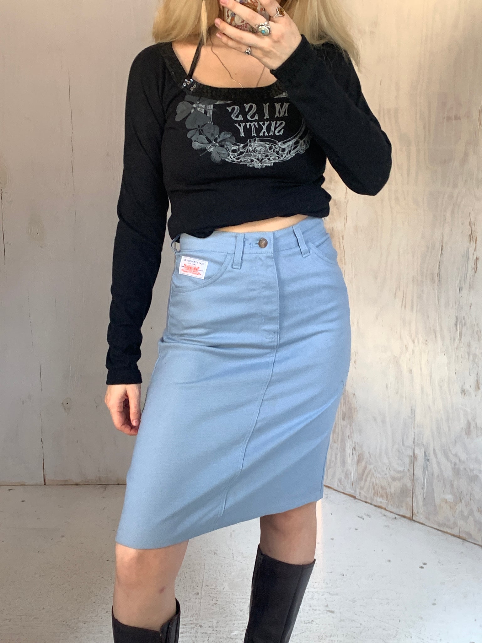 1960s Black Tab Levi’s Sky Blue Skirt