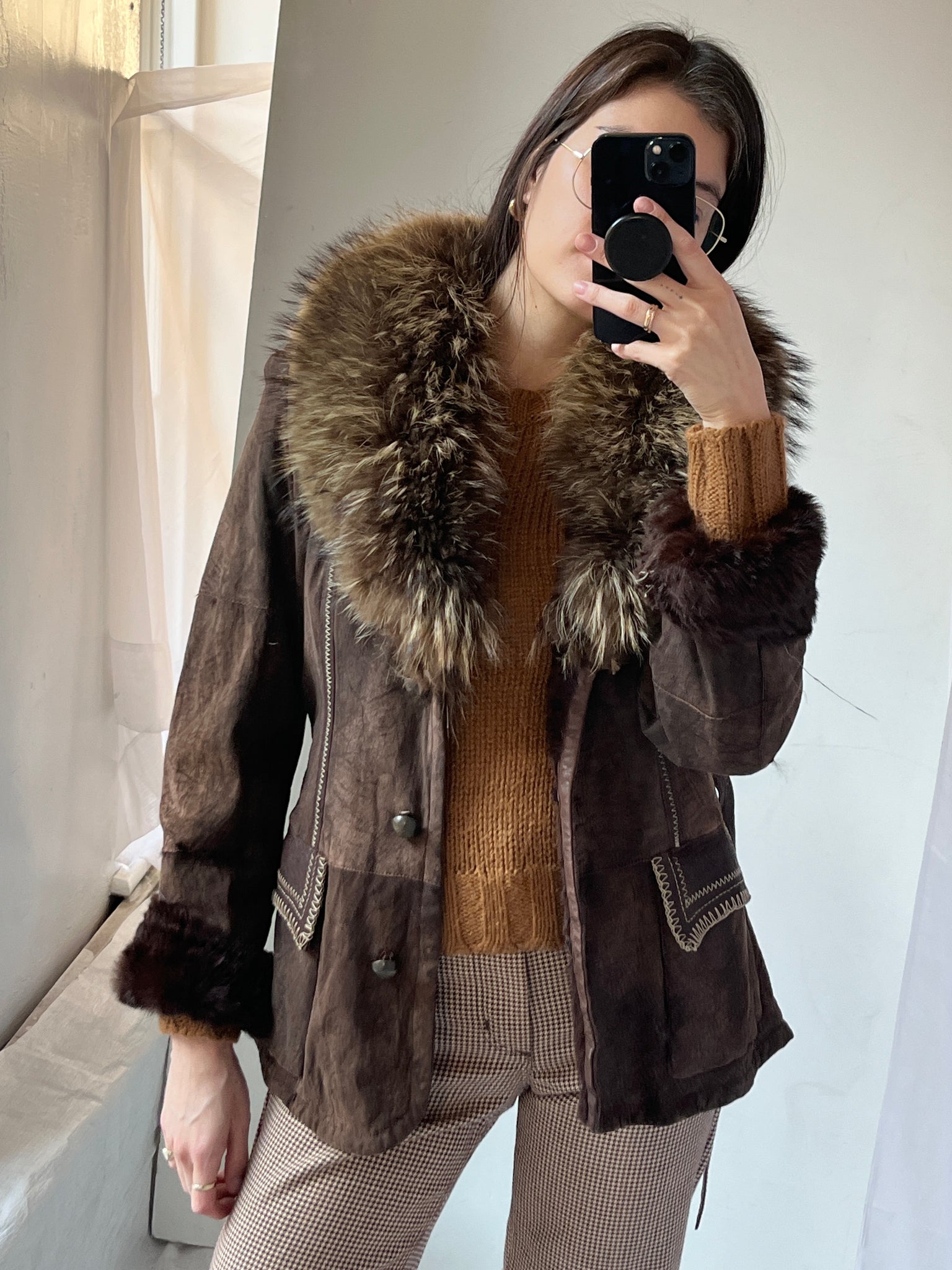 Patchwork Rabbit Fur Mini-Trench