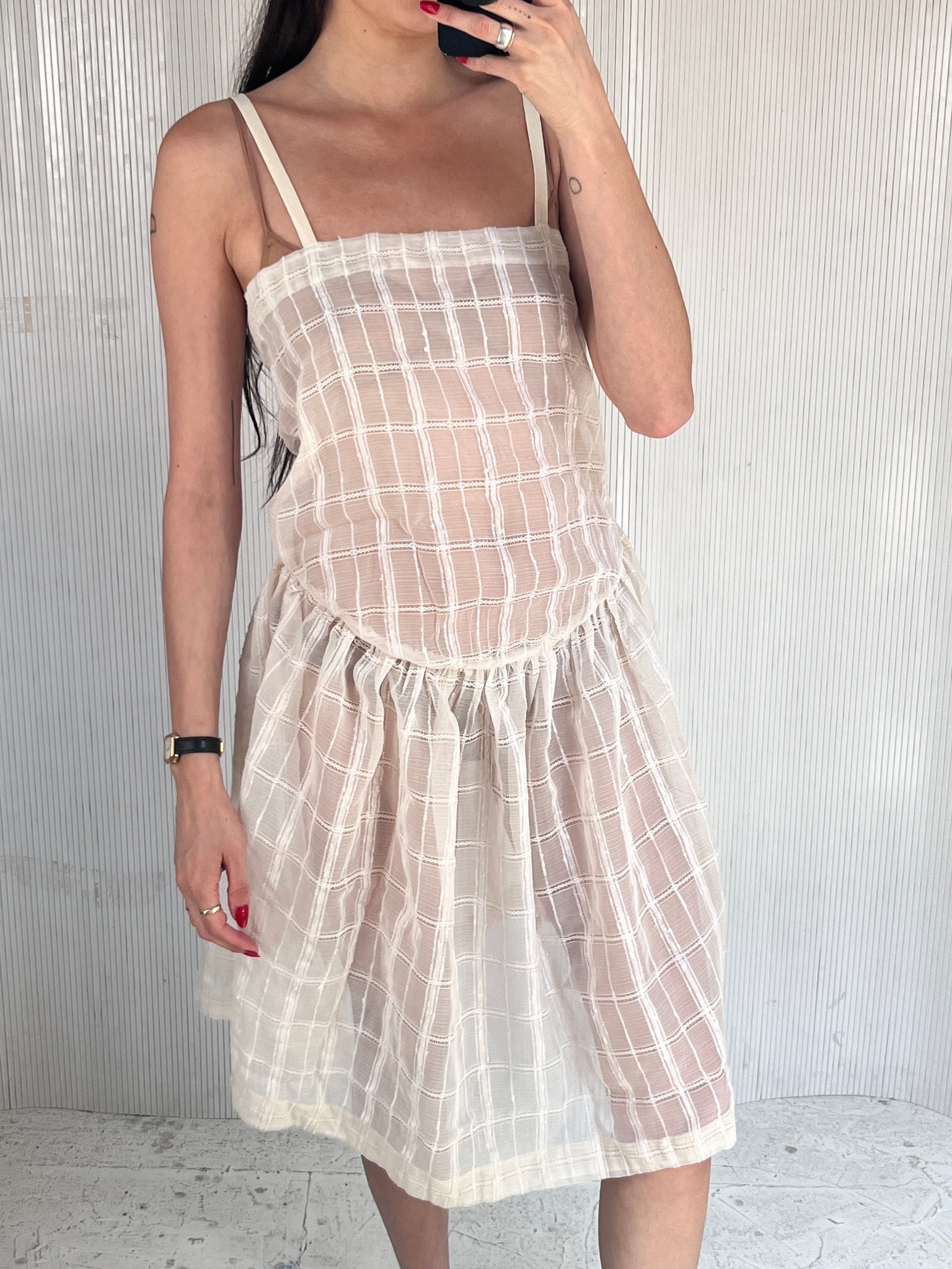 Handmade windowpane drop waist dress