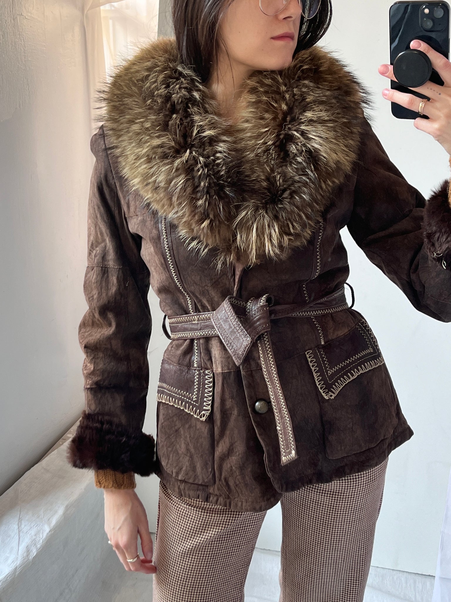 Patchwork Rabbit Fur Mini-Trench