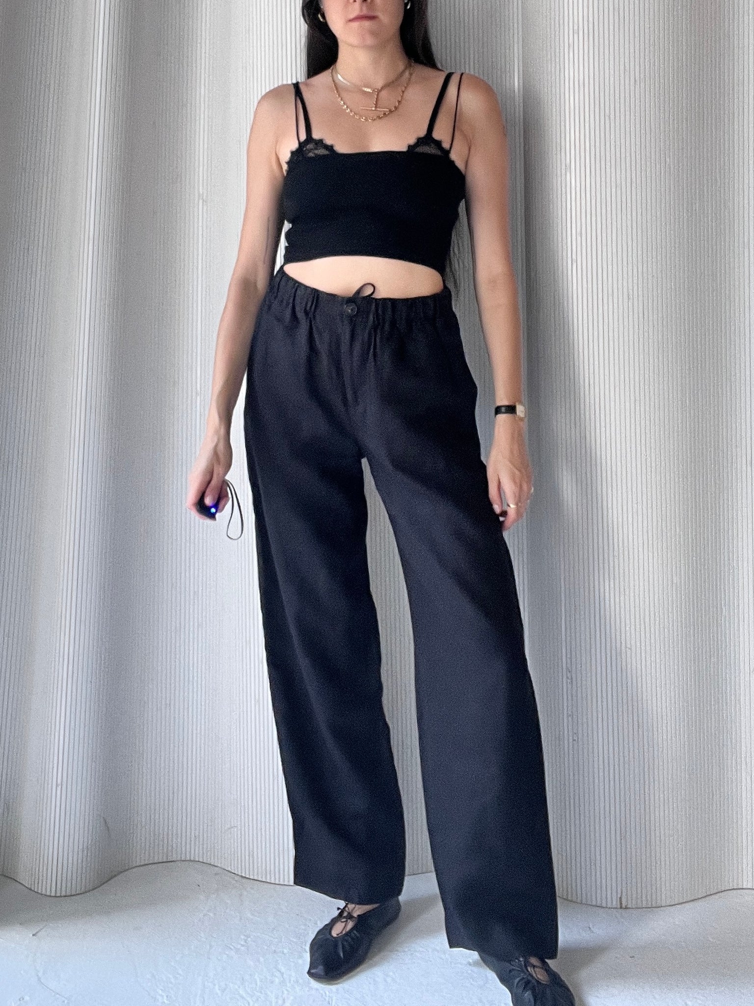 drawstring linen pant black