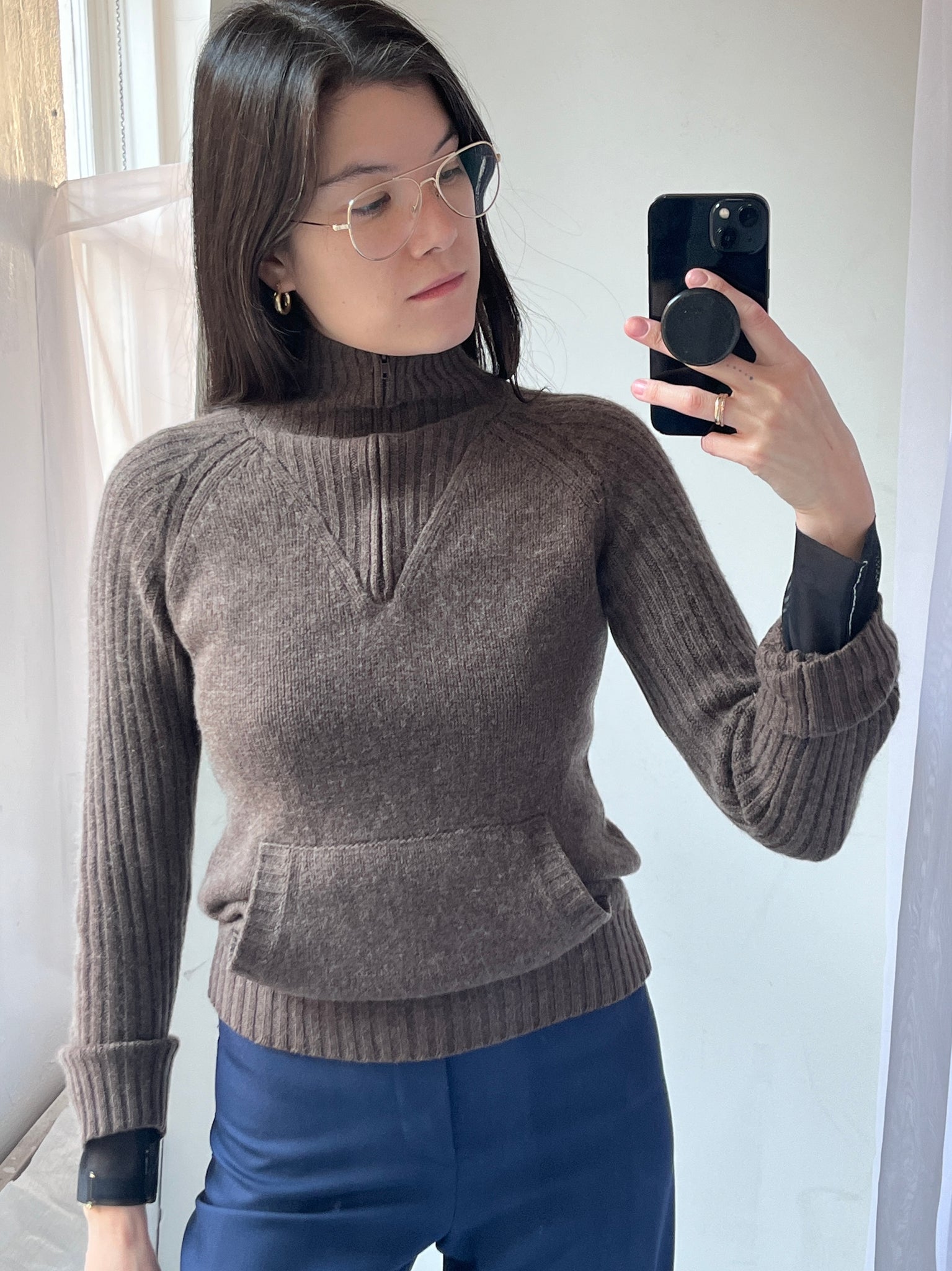 Kangaroo Pocket Ribbed Cashmere Sweater