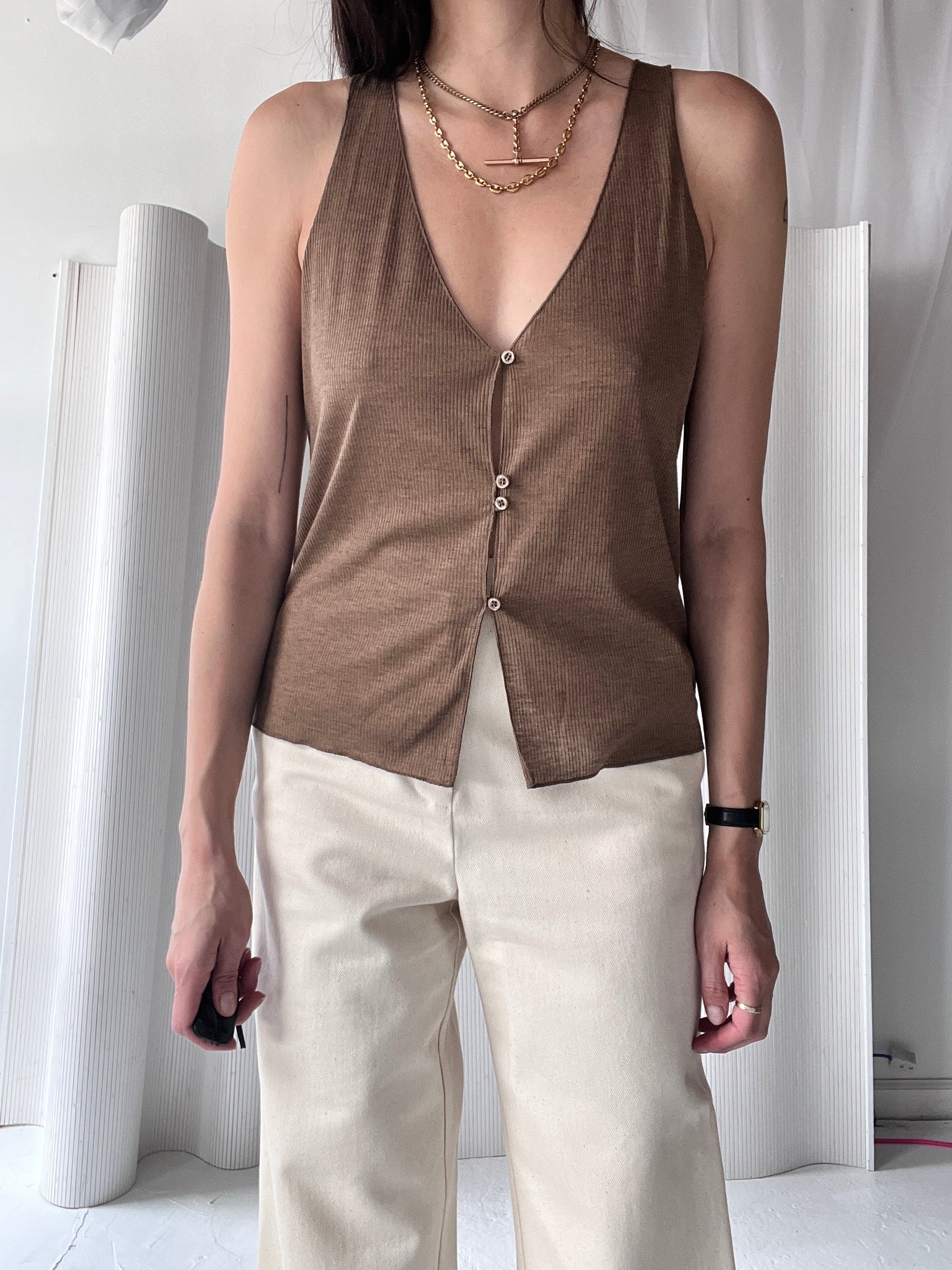 taupe button tank