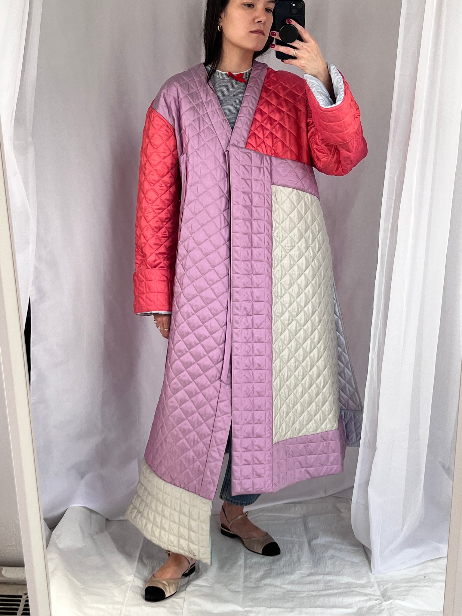 Quilted multi color duvet coat