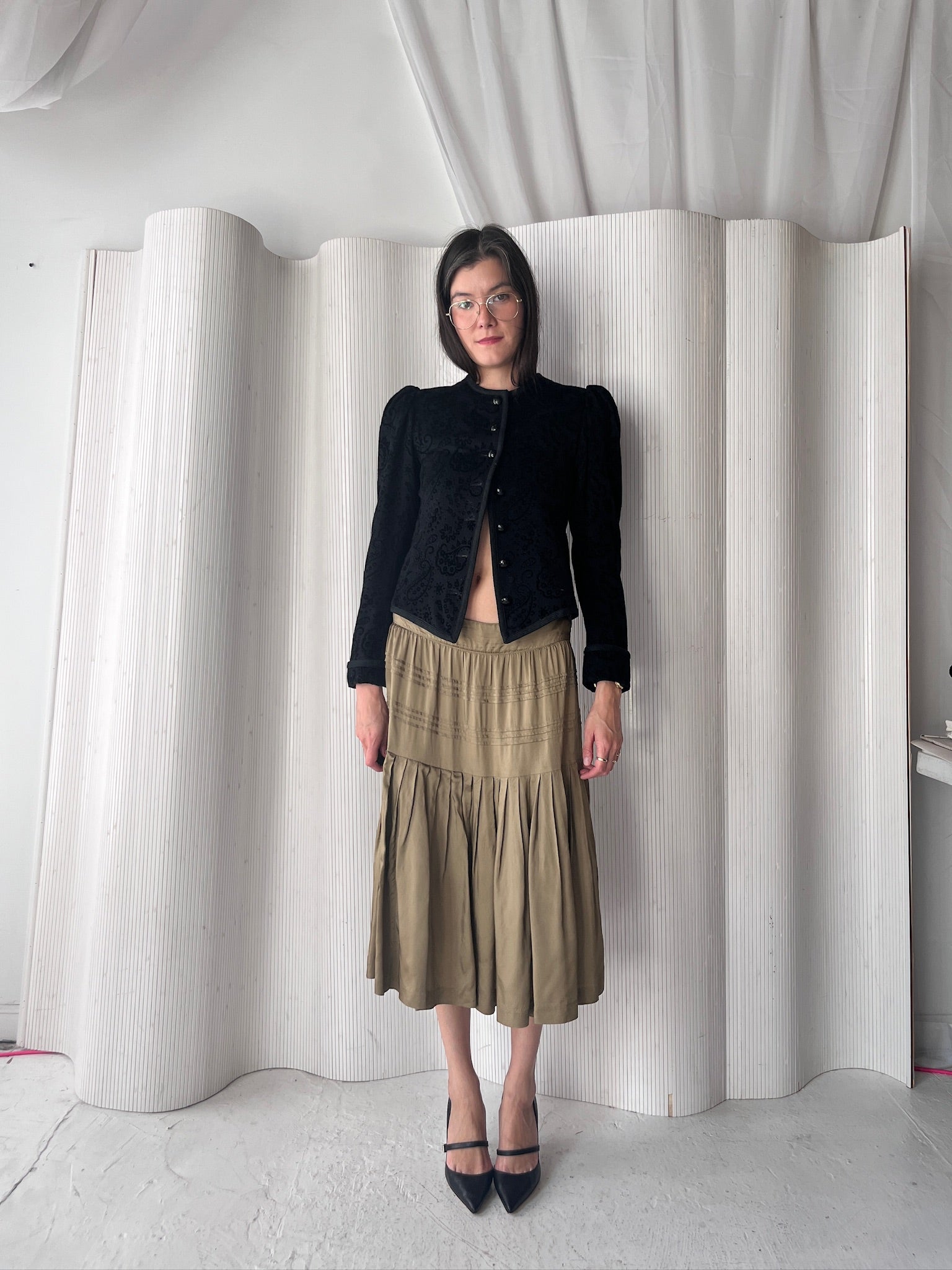 Dries van Noten Sand Pleated Skirt