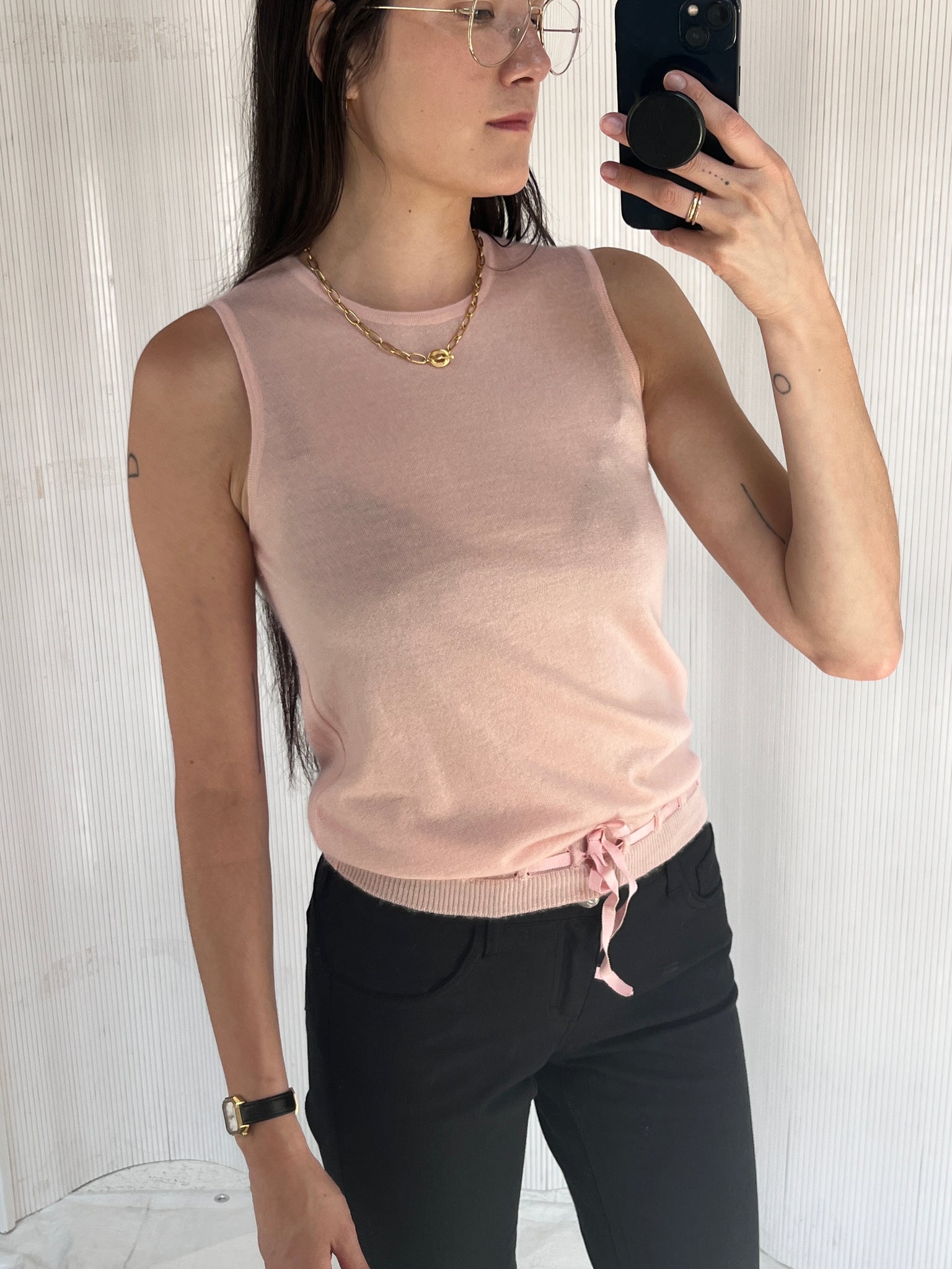 Oscar de la Renta Silk and Cashmere Pink Tank, S