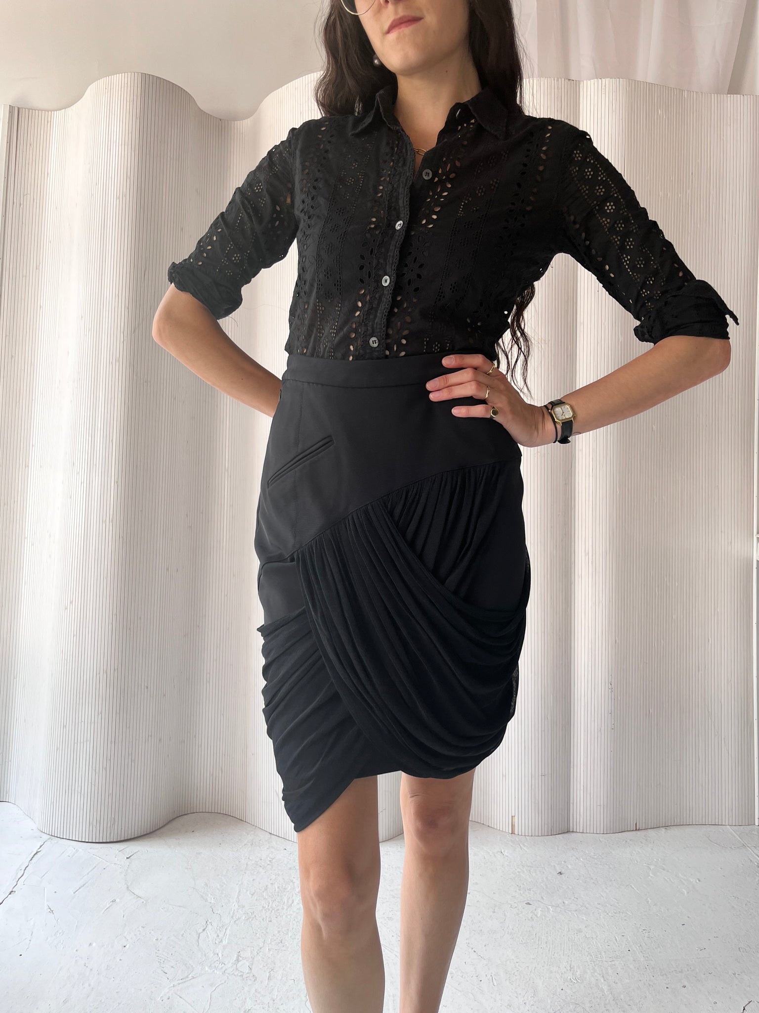 Doo-Ri black draped skirt