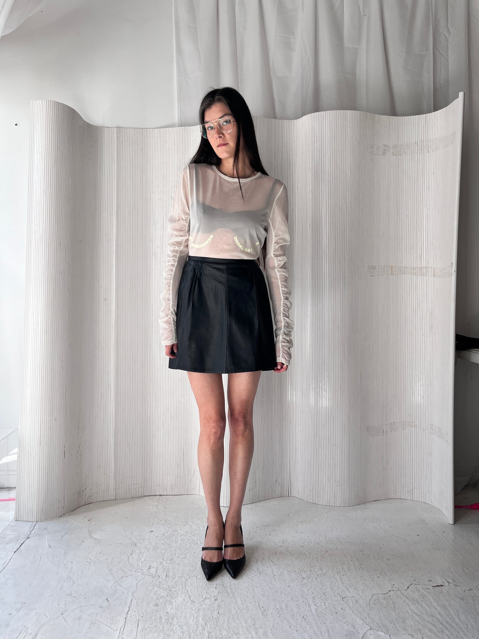 Burberry Leather Gabardine Skirt